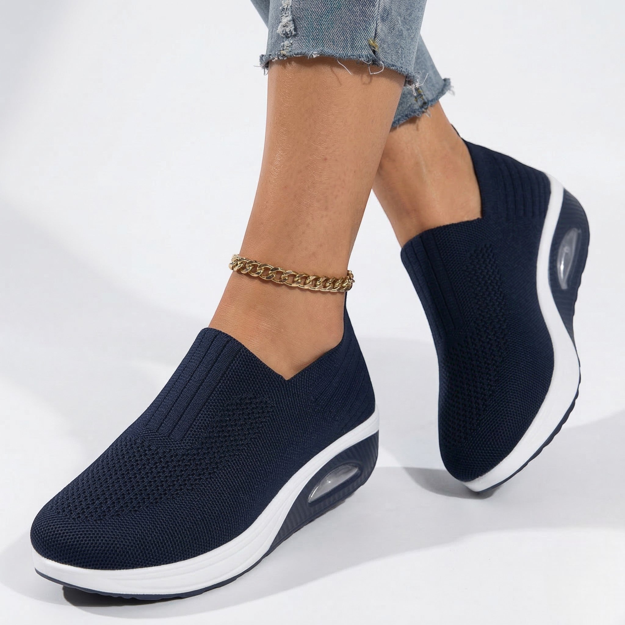 Alice - Women's Orthopedic Wedge Sneaker - Shoes - Dark Blue - Parker&Brooks