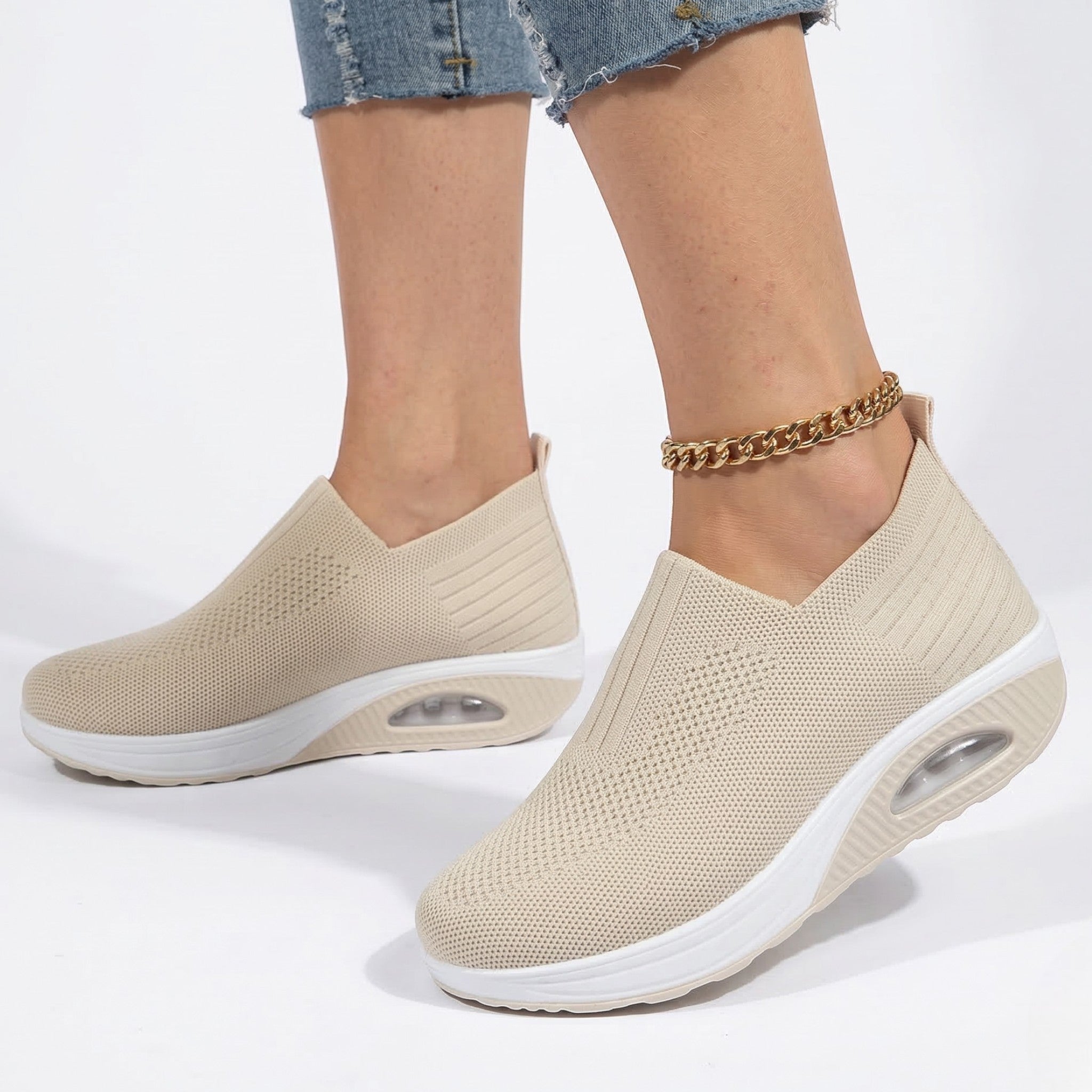 Alice - Women's Orthopedic Wedge Sneaker - Shoes - Beige - Parker&Brooks