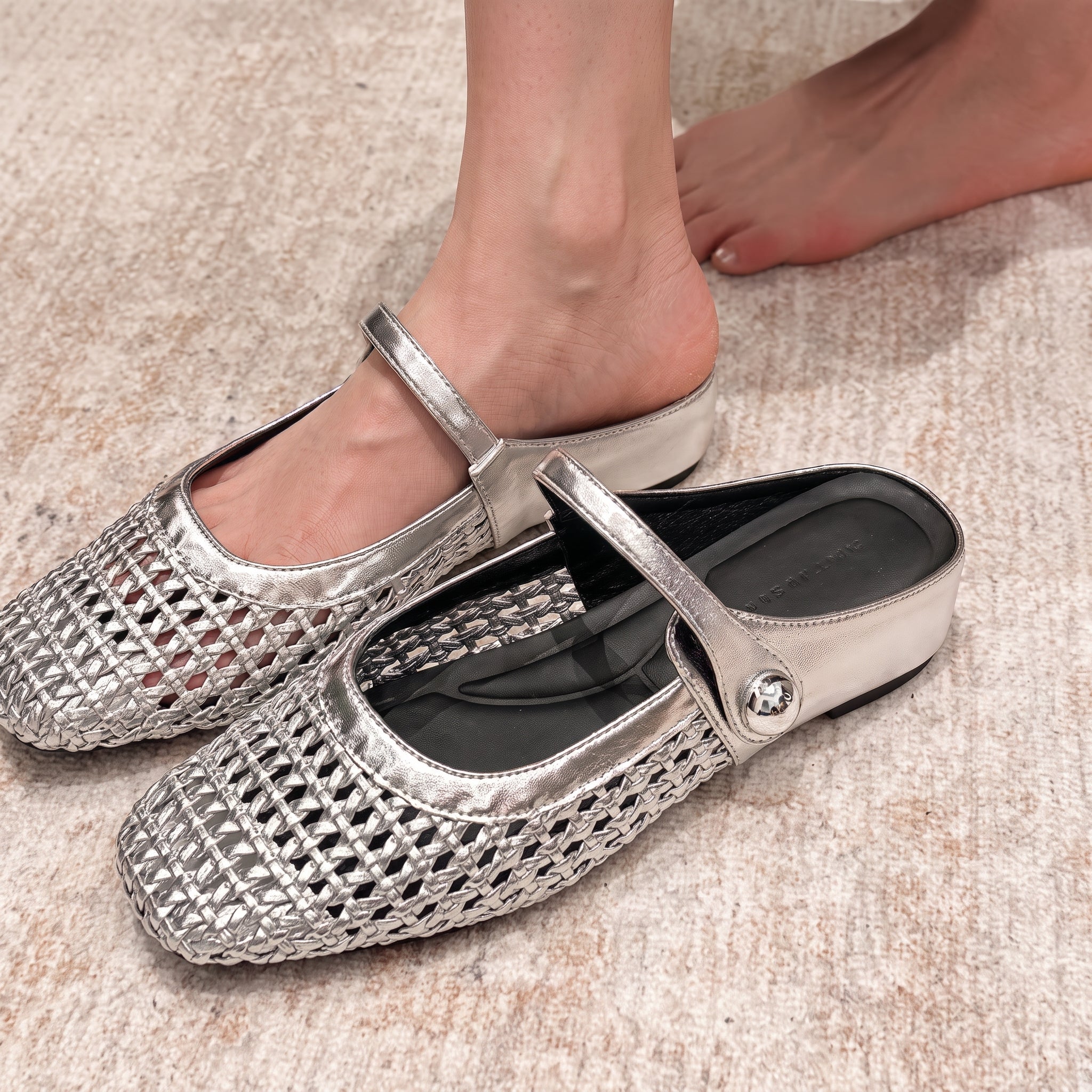 Alice – Women's Orthopaedic Square Toe Flat Mules - Sandals - Silver - Parker&Brooks