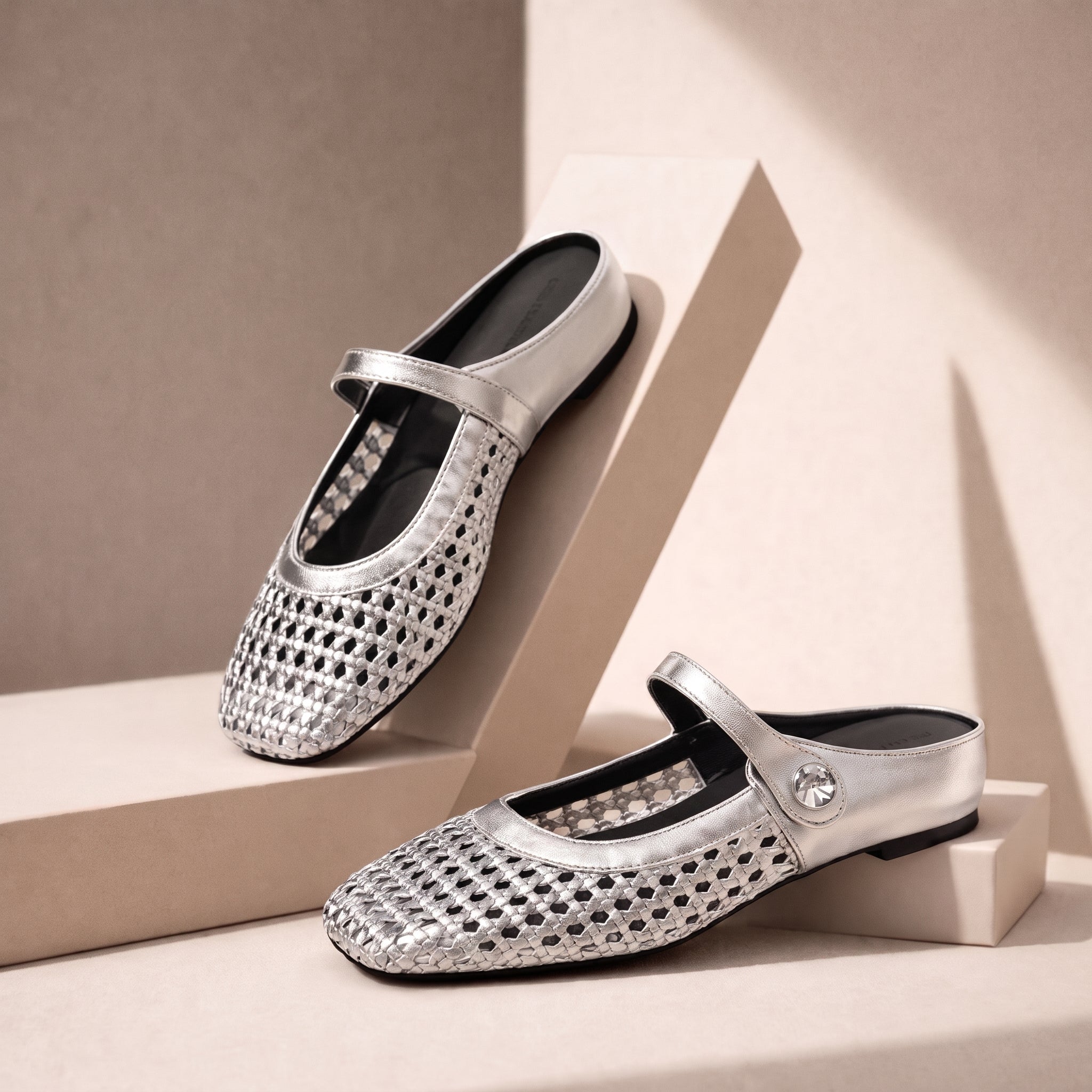 Alice – Women's Orthopaedic Square Toe Flat Mules - Sandals - Silver - Parker&Brooks