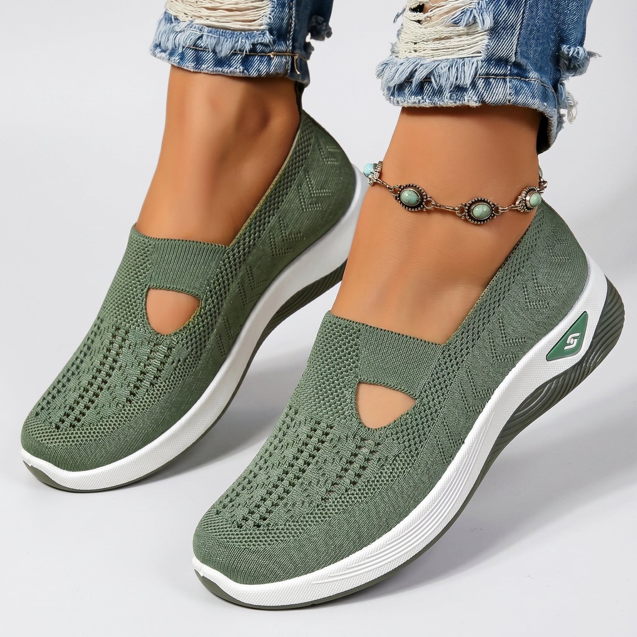 Alice - Women's Orthopedic Slip-On Cushioned Sneaker - Sneakers - Green - Parker&Brooks