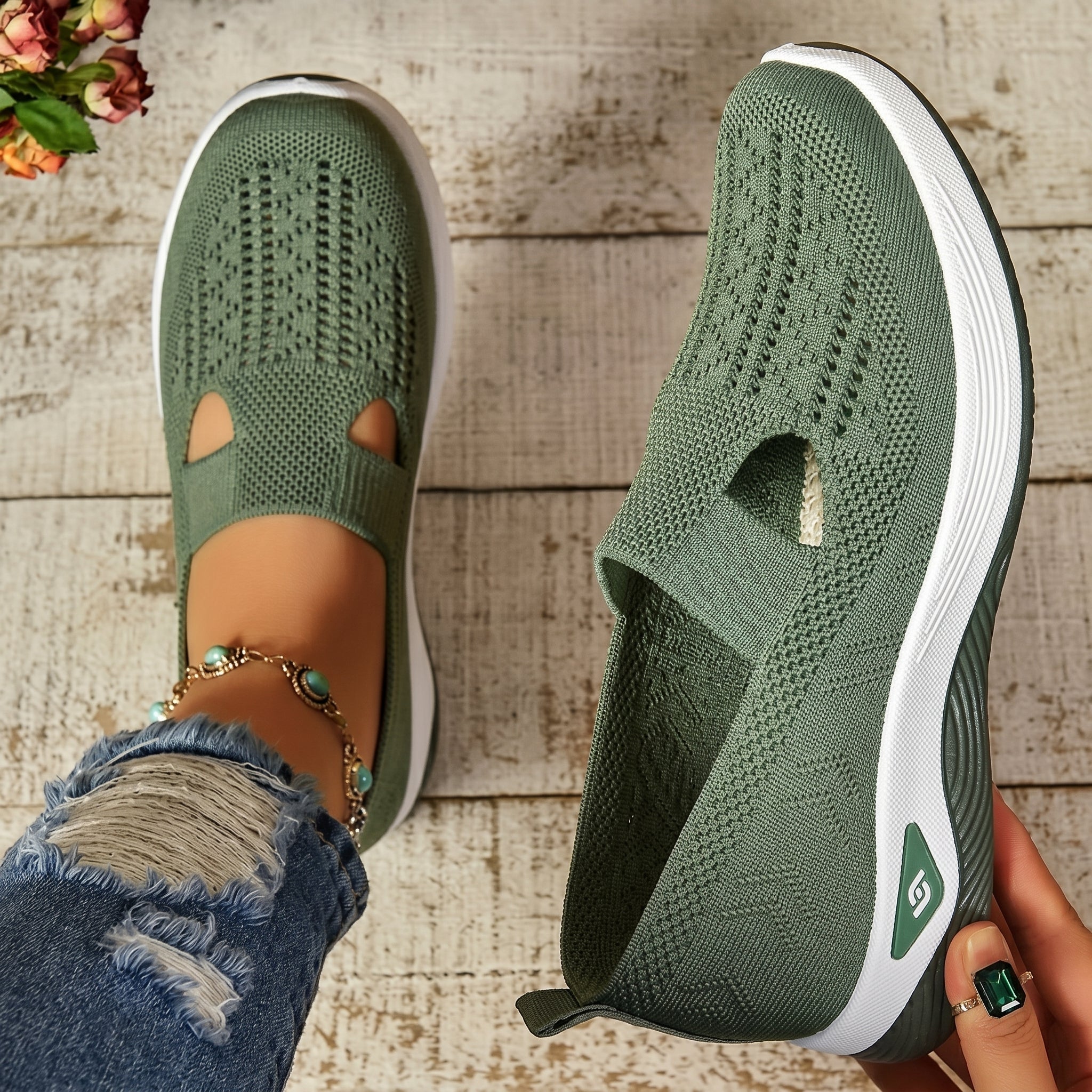 Alice - Women's Orthopedic Slip-On Cushioned Sneaker - Sneakers - Green - Parker&Brooks