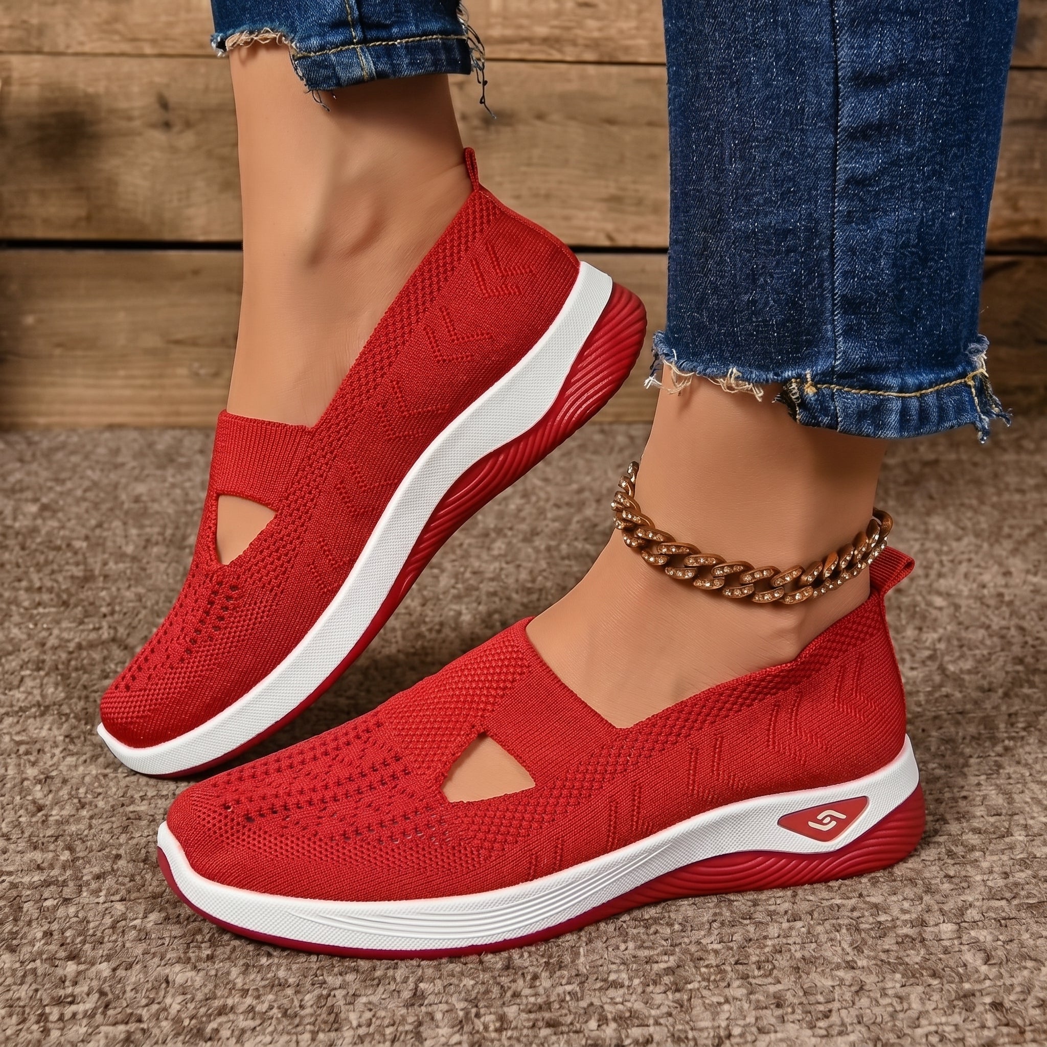 Alice - Women's Orthopedic Slip-On Cushioned Sneaker - Sneakers - Red - Parker&Brooks