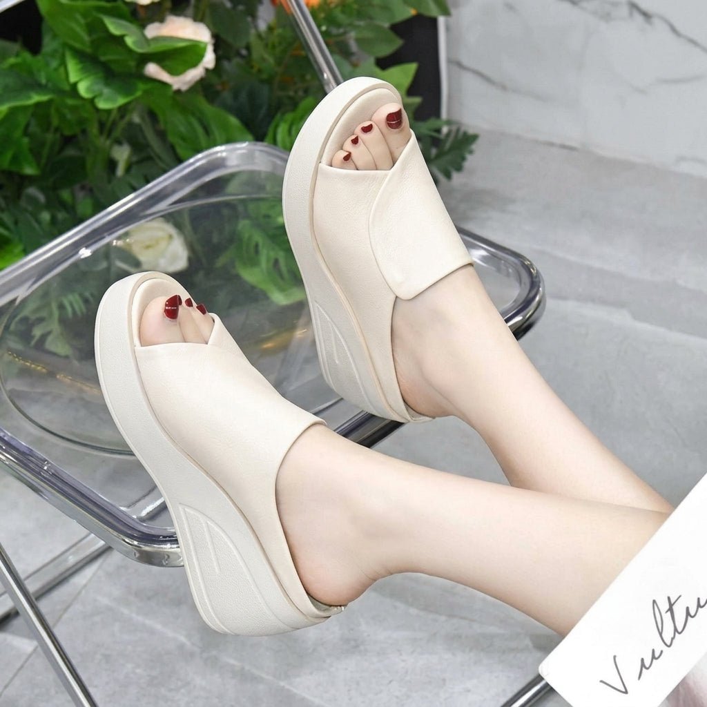 Alice - Women's Platform Open Toe Wedge Sandals - Sandals - White - Parker&Brooks
