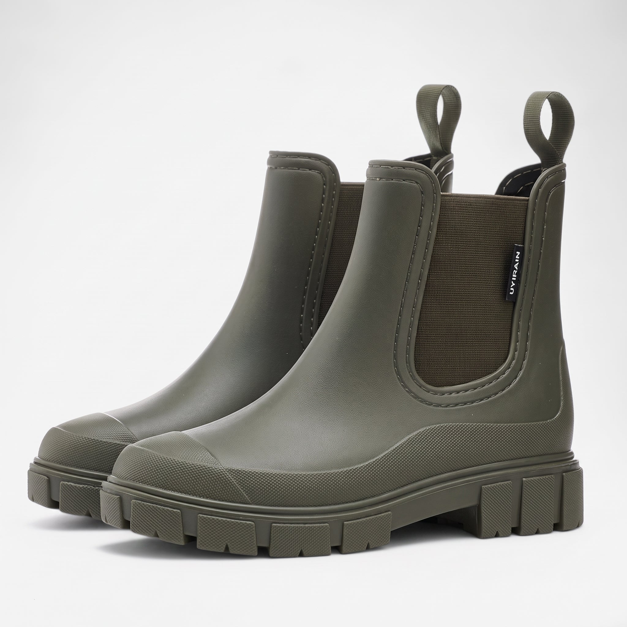 Alice - Women's Waterproof Elastic Panel Chelsea Boots - Boots - Olive Green - Parker&Brooks