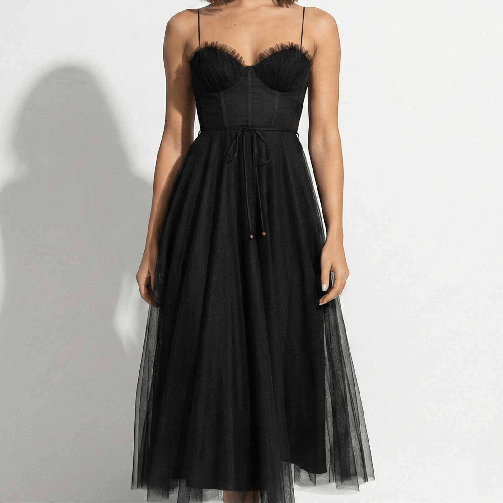 Amelia - Women's Tulle Party Midi Dress - Dresses - Black - Parker&Brooks
