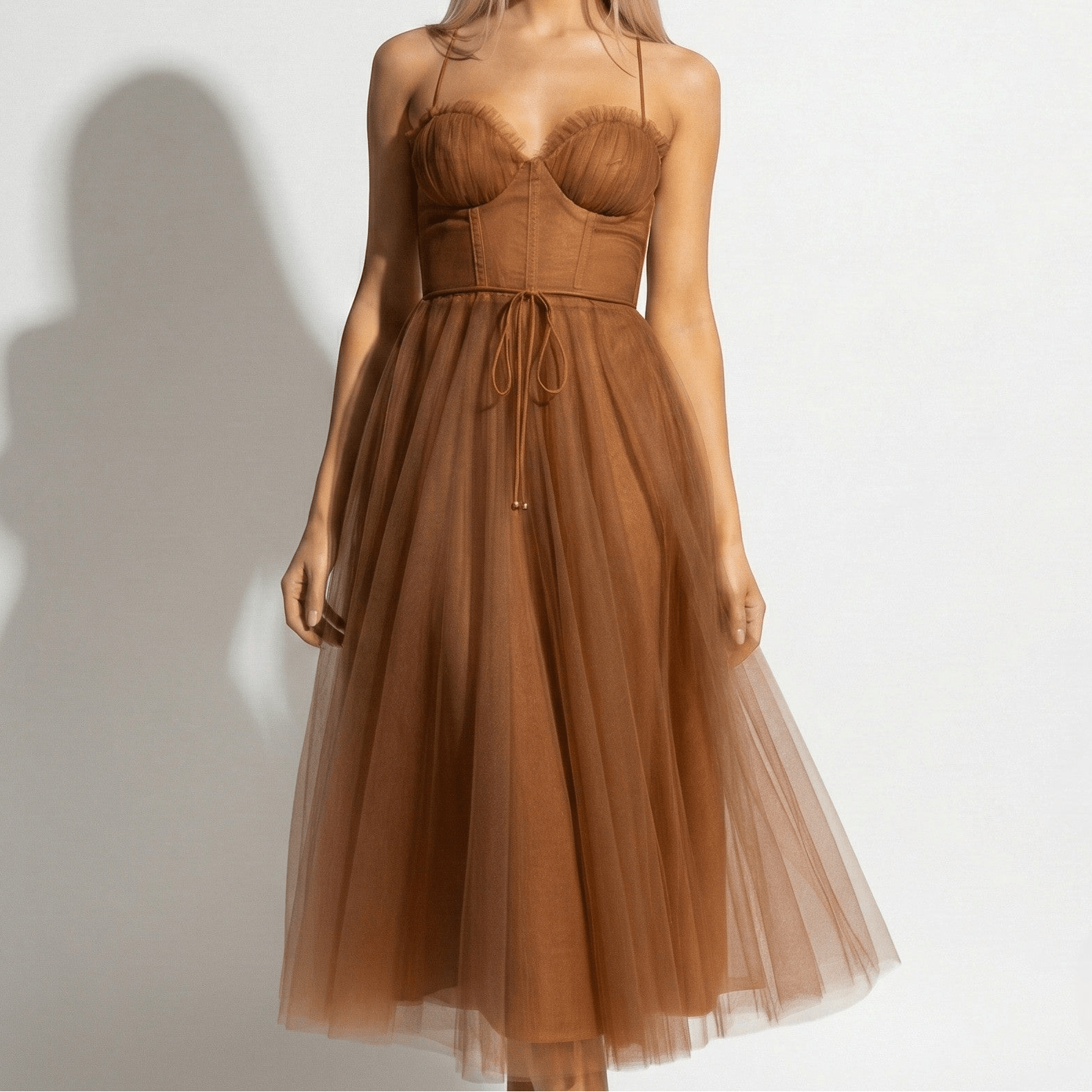 Amelia - Women's Tulle Party Midi Dress - Dresses - Rust - Parker&Brooks