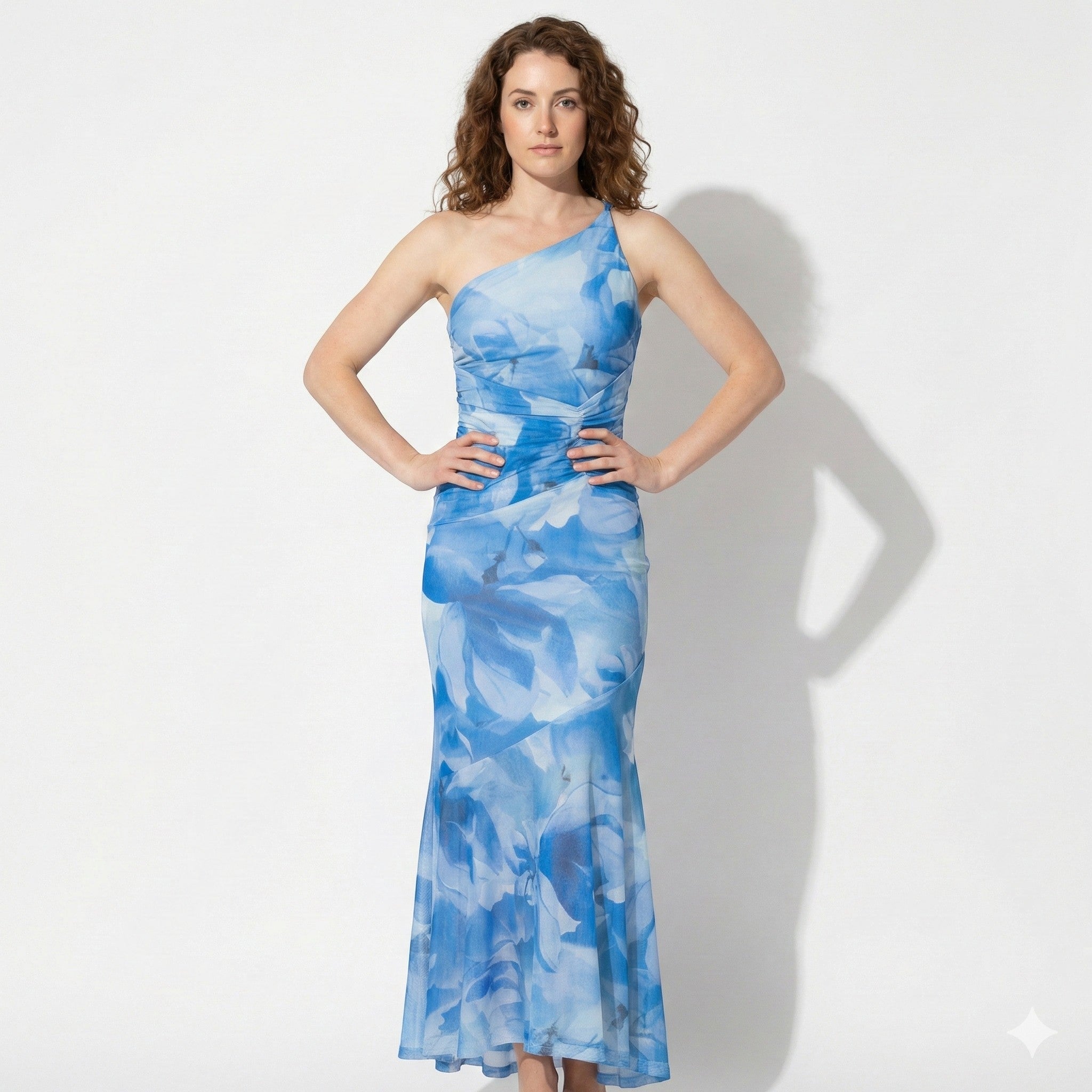 Amelia - Women's Floral Bodycon Maxi Dress - Dresses - Blue - Parker&Brooks