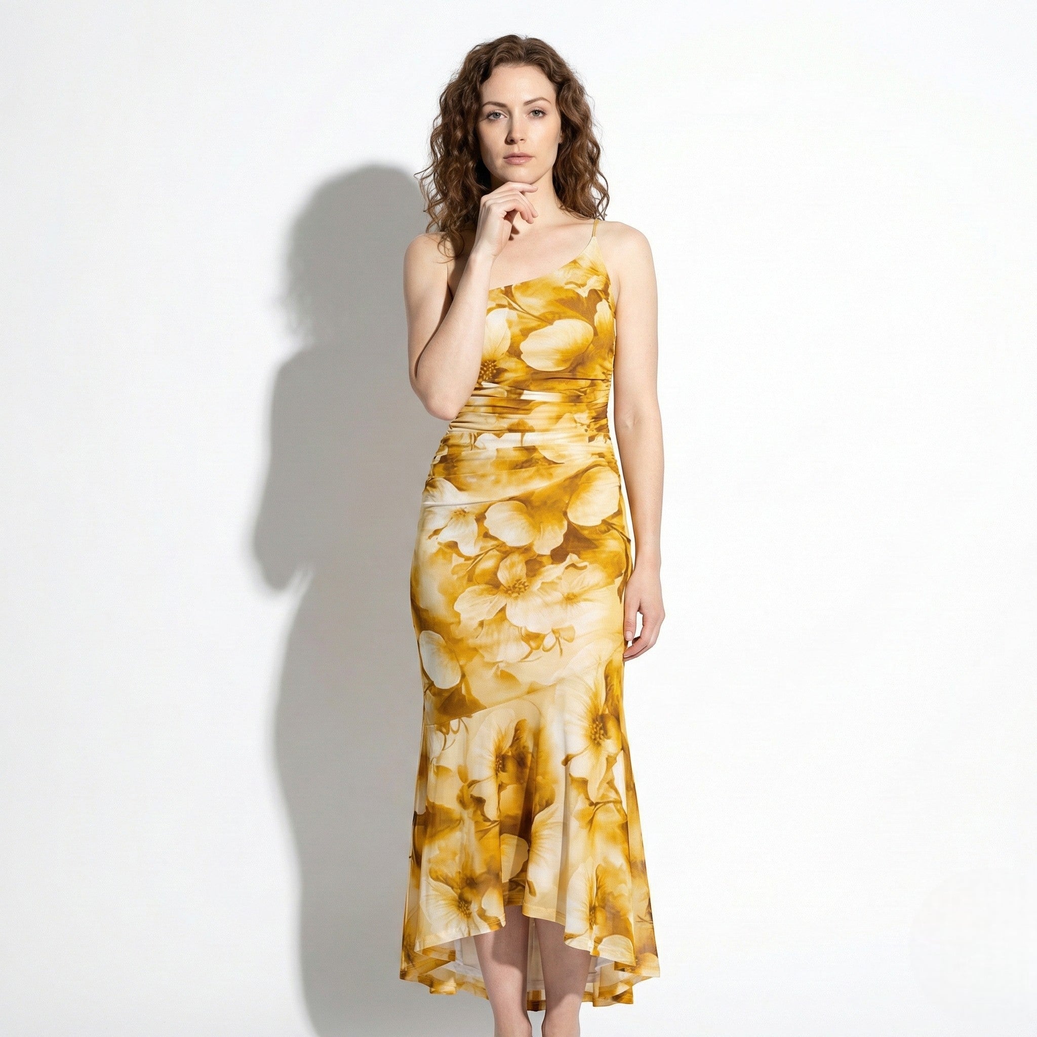 Amelia - Women's Floral Bodycon Maxi Dress - Dresses - Yellow - Parker&Brooks