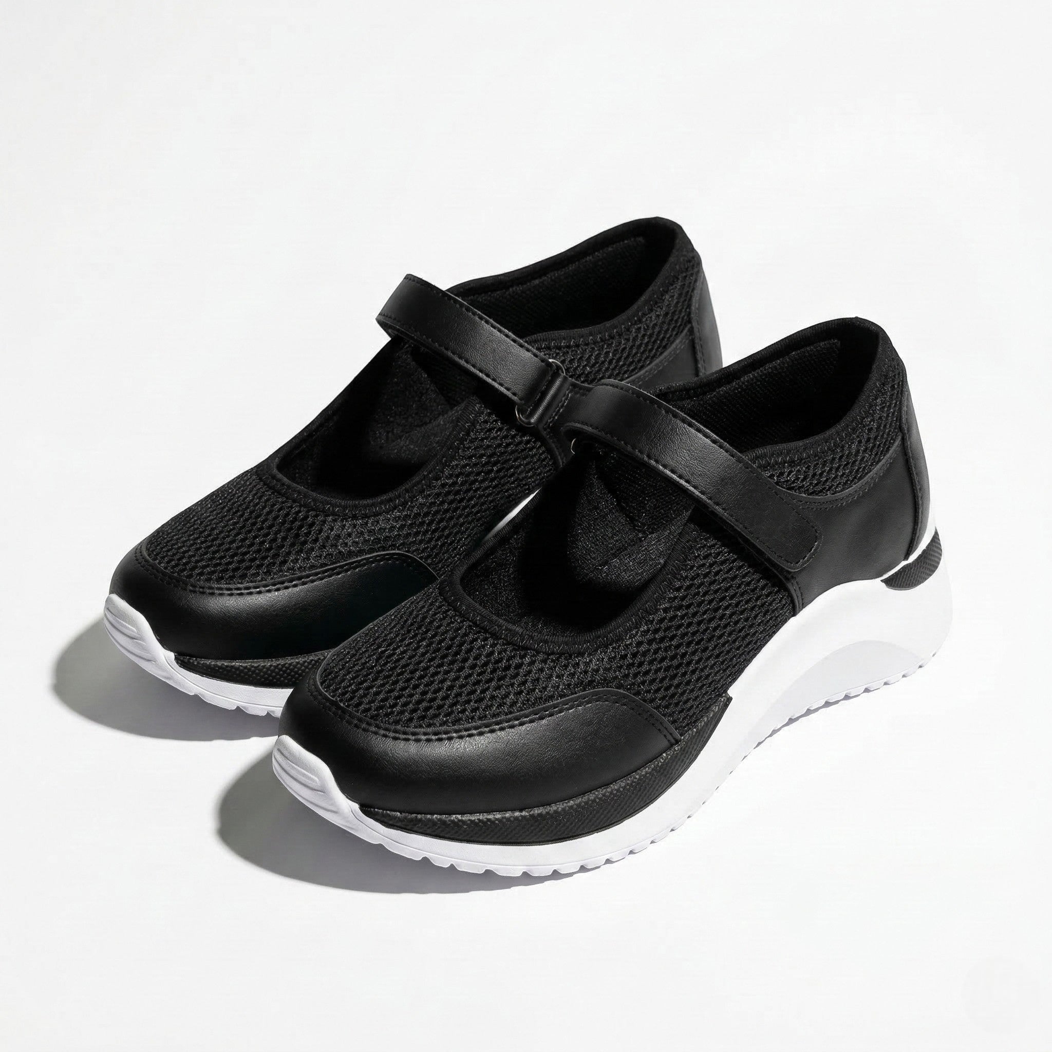 Amelia - Women's Orthopedic Sneakers with Velcro Strap - Sneakers - Black - Parker&Brooks