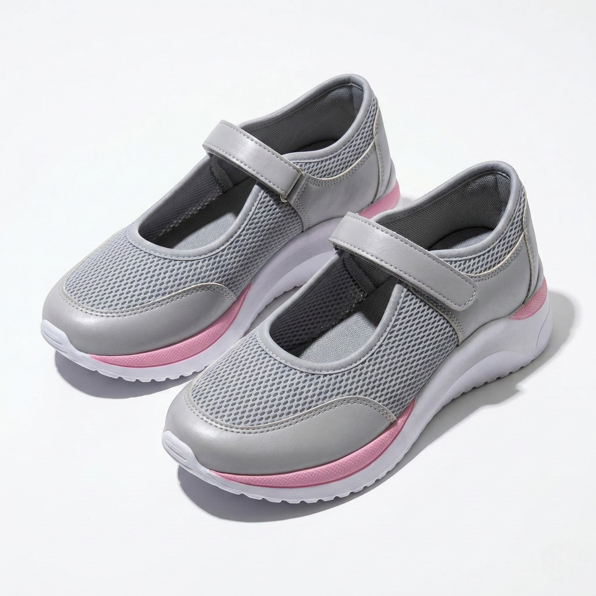 Amelia - Women's Orthopedic Sneakers with Velcro Strap - Sneakers - Gray - Parker&Brooks
