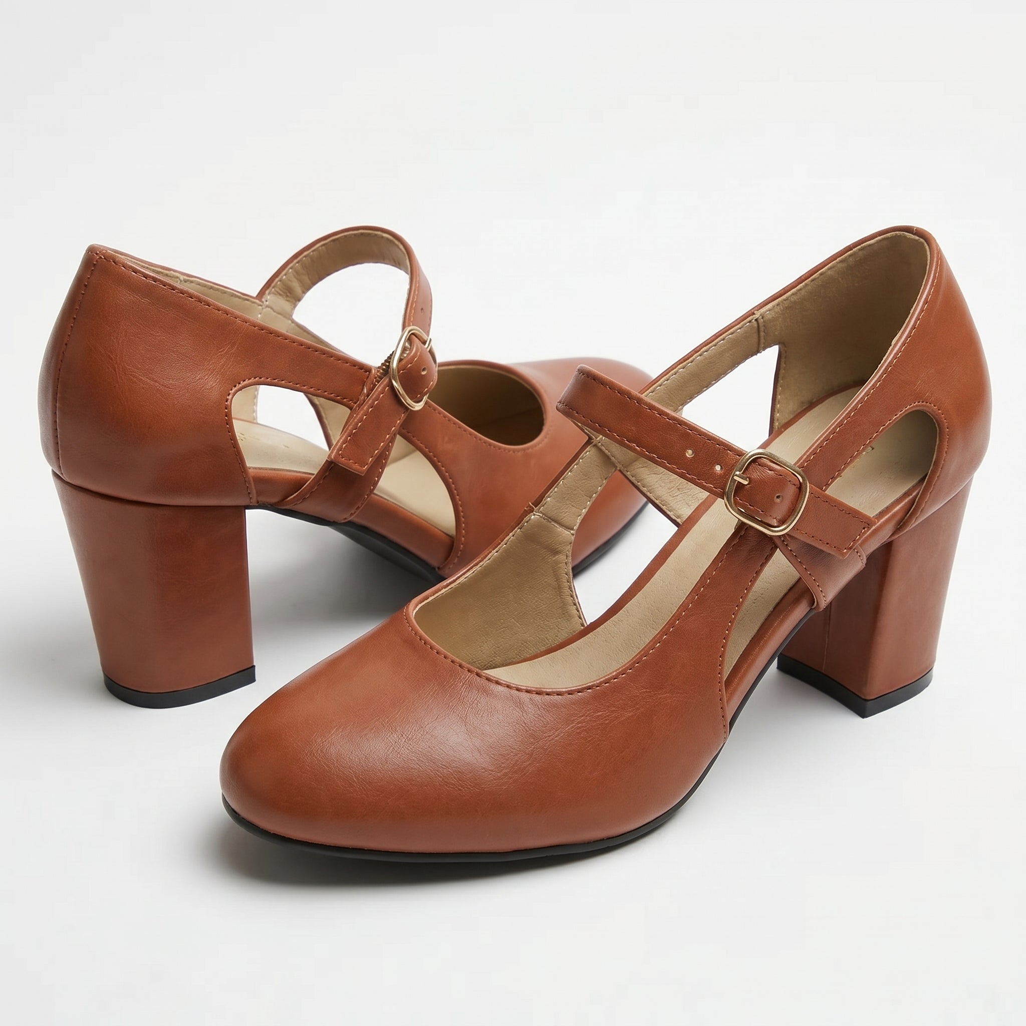 Amelia - Women's Mary Jane Block Heel Sandals - Sandal - Brown - Parker&Brooks
