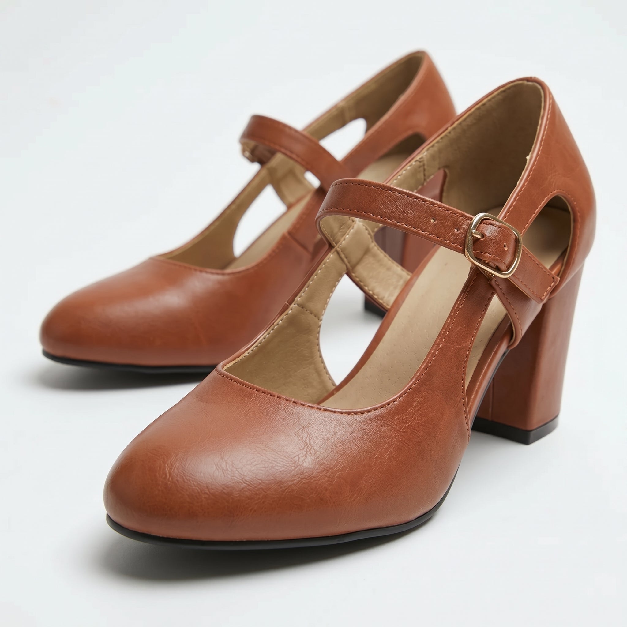 Amelia - Women's Mary Jane Block Heel Sandals - Sandal - Brown - Parker&Brooks