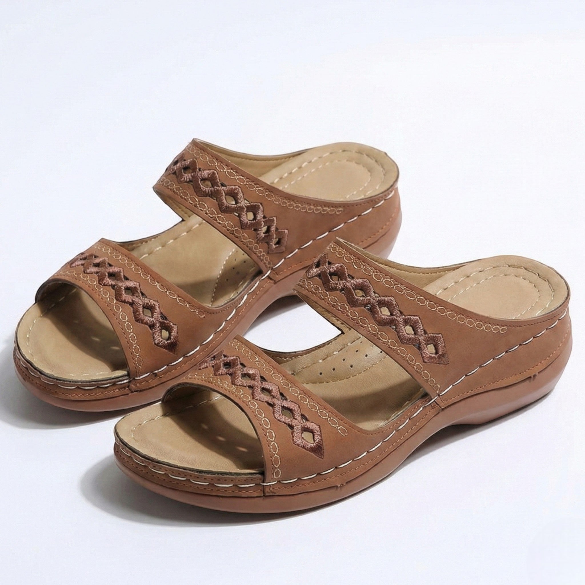 Amelia - Women's Orthopedic Open Toe Sandals - Sandal - Brown - Parker&Brooks