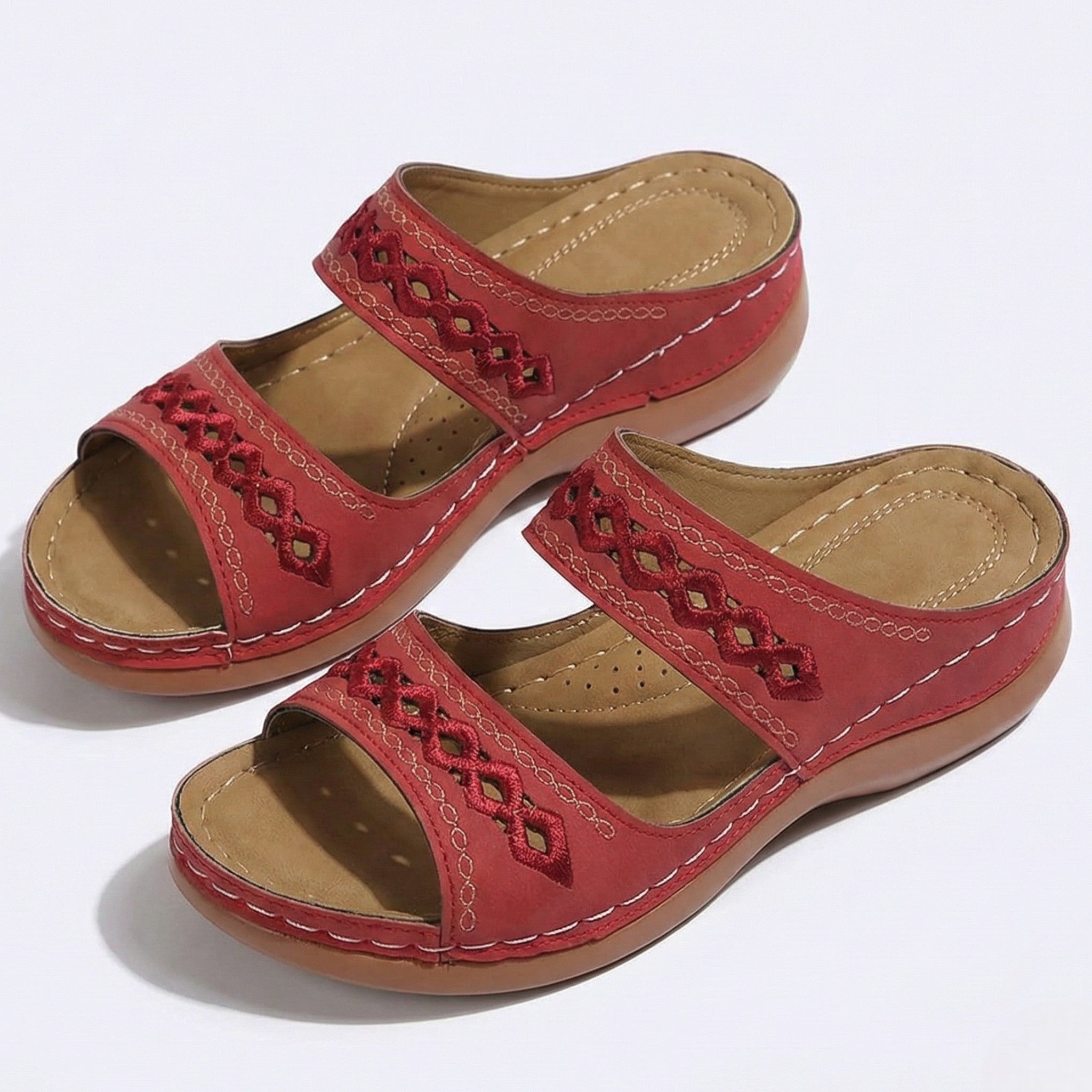 Amelia - Women's Orthopedic Open Toe Sandals - Sandal - Red - Parker&Brooks