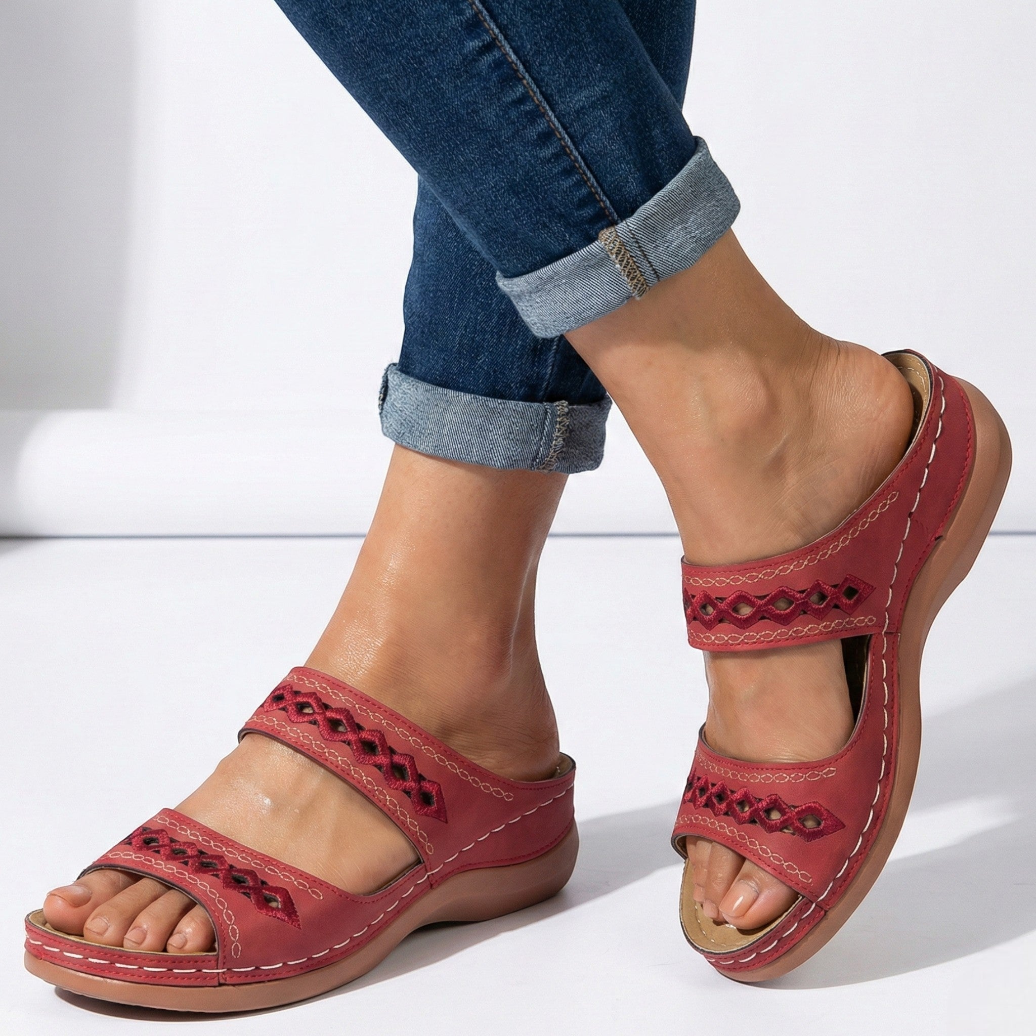 Amelia - Women's Orthopedic Open Toe Sandals - Sandal - Red - Parker&Brooks