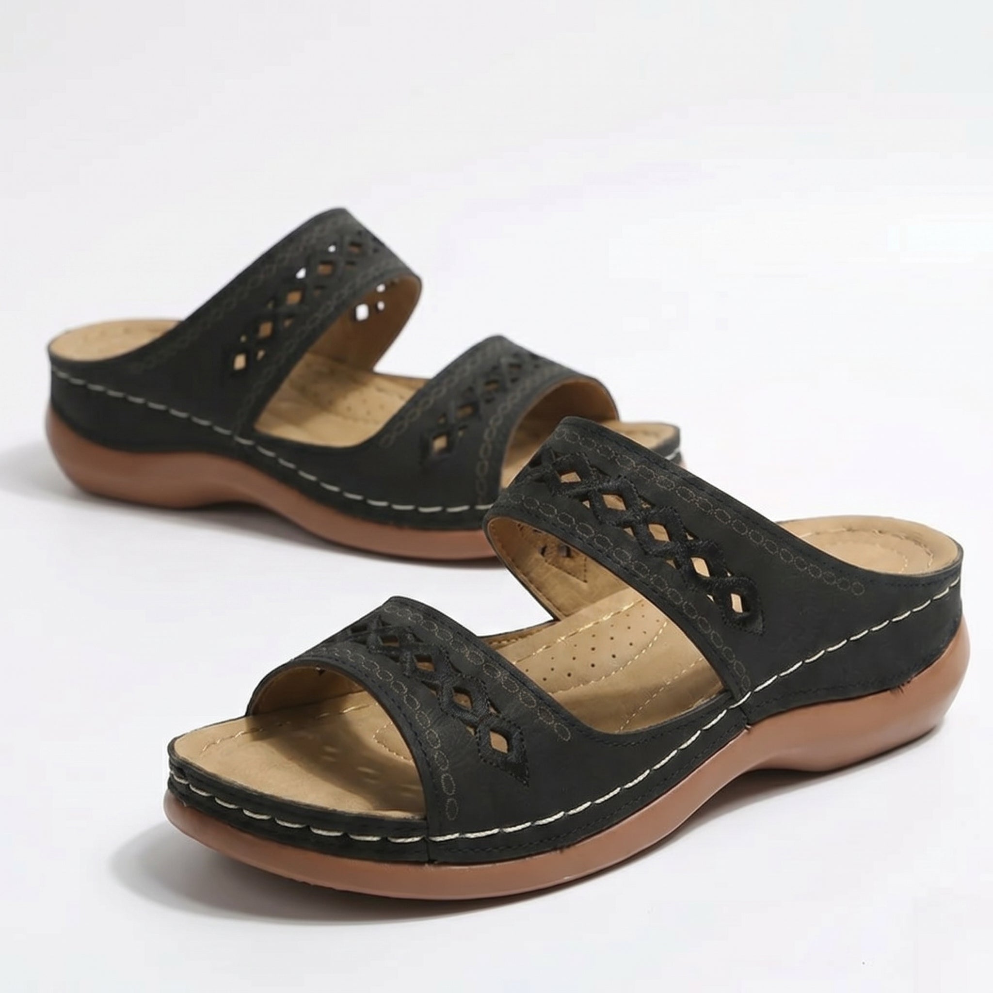 Amelia - Women's Orthopedic Open Toe Sandals - Sandal - Black - Parker&Brooks