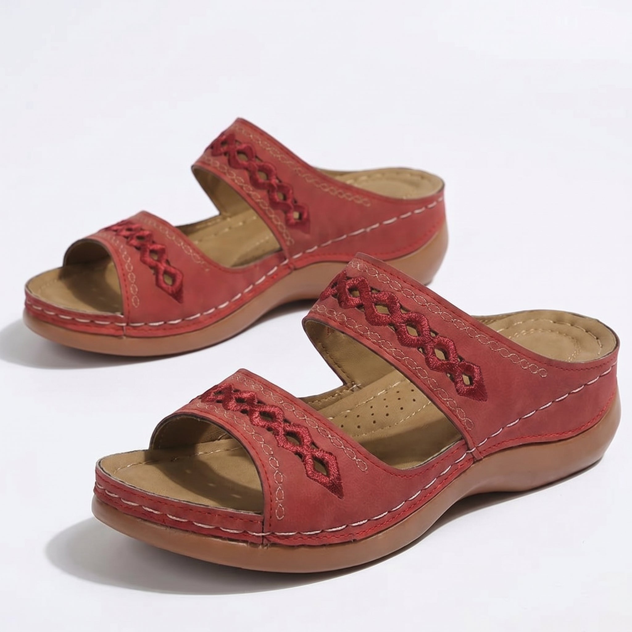Amelia - Women's Orthopedic Open Toe Sandals - Sandal - Red - Parker&Brooks