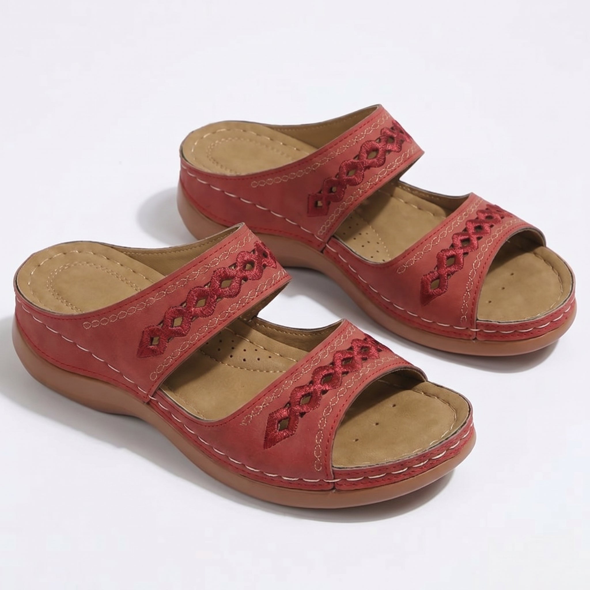 Amelia - Women's Orthopedic Open Toe Sandals - Sandal - Red - Parker&Brooks