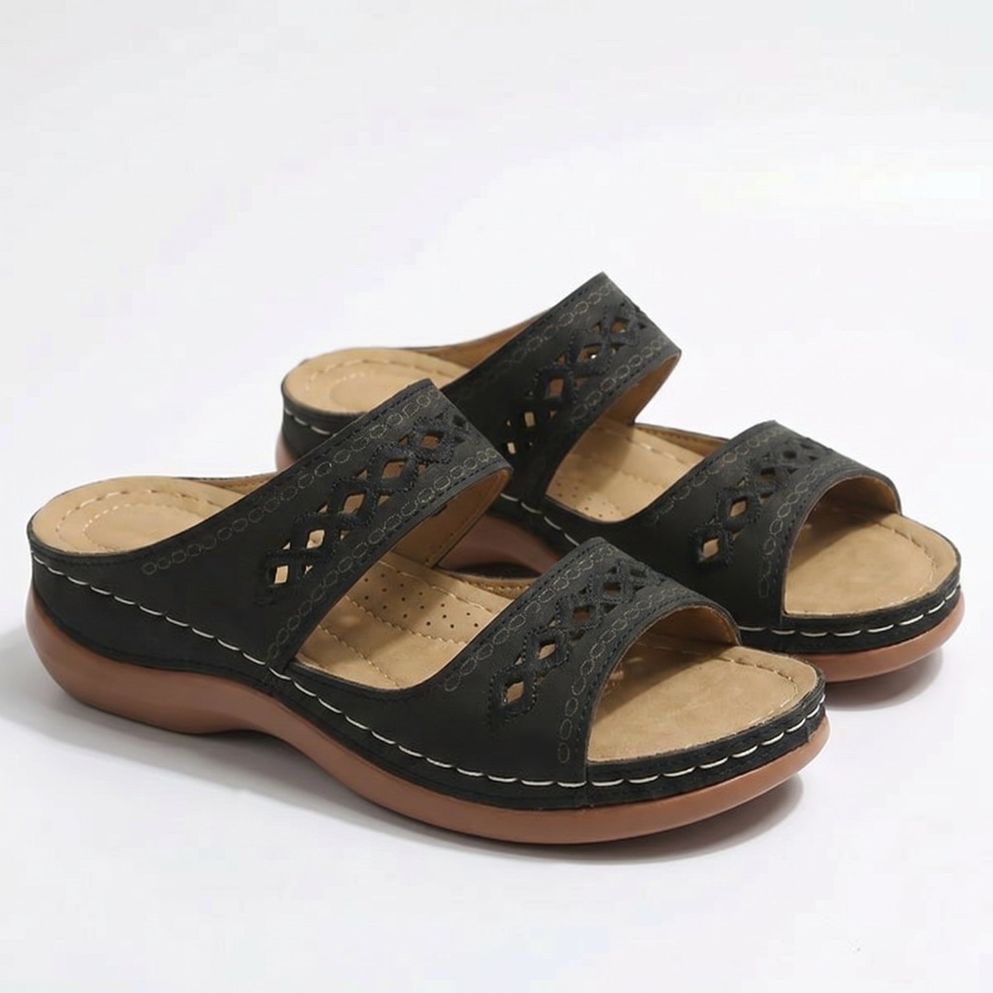 Amelia - Women's Orthopedic Open Toe Sandals - Sandal - Black - Parker&Brooks