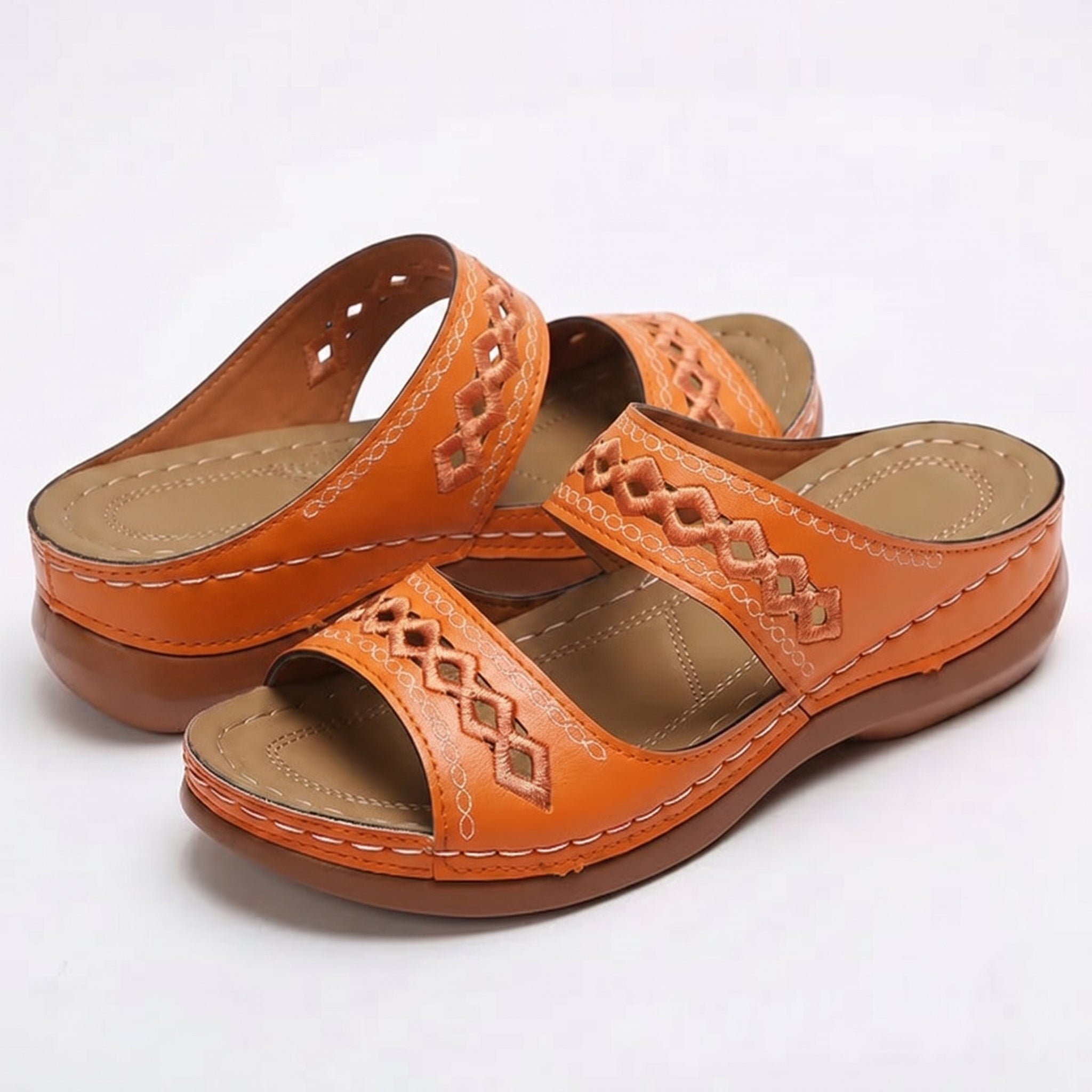 Amelia - Women's Orthopedic Open Toe Sandals - Sandal - Orange - Parker&Brooks