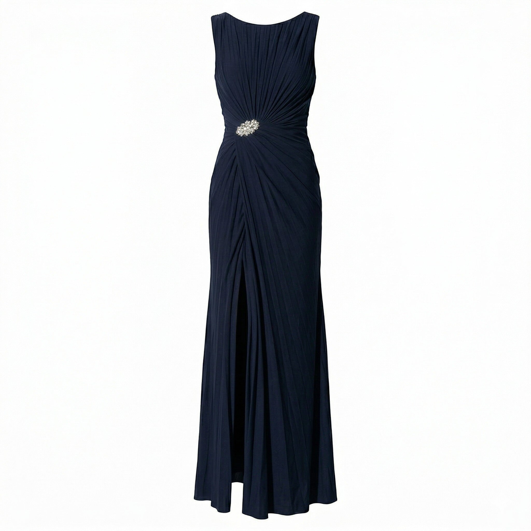 Amelia - Women's Evening Pleated Maxi Dress - Maxi Dresses - Navy Blue - Parker&Brooks