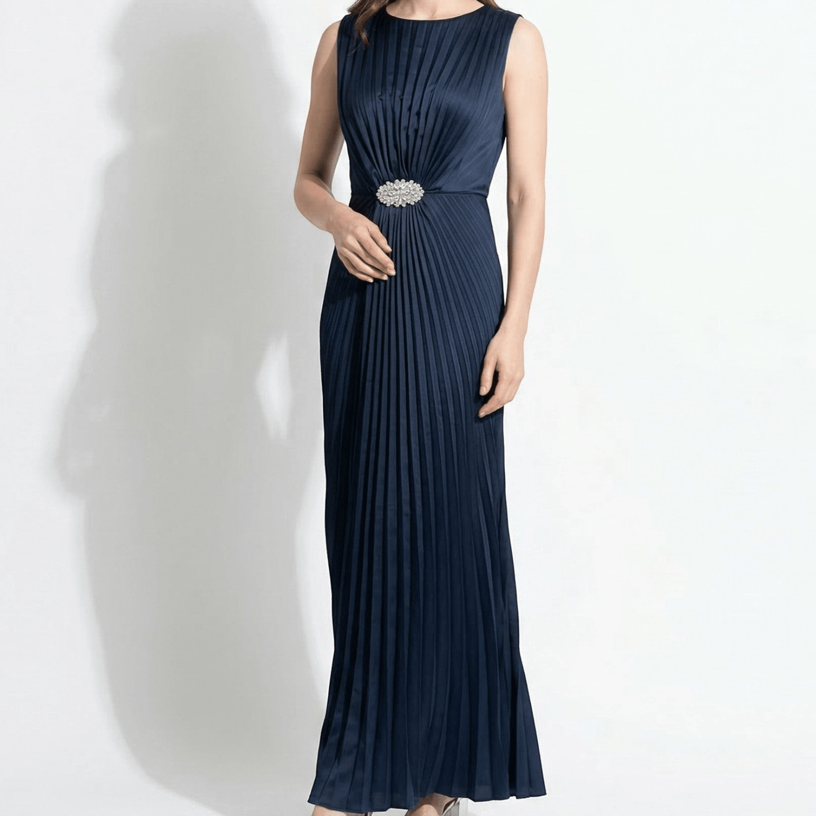 Amelia - Women's Evening Pleated Maxi Dress - Maxi Dresses - Navy Blue - Parker&Brooks