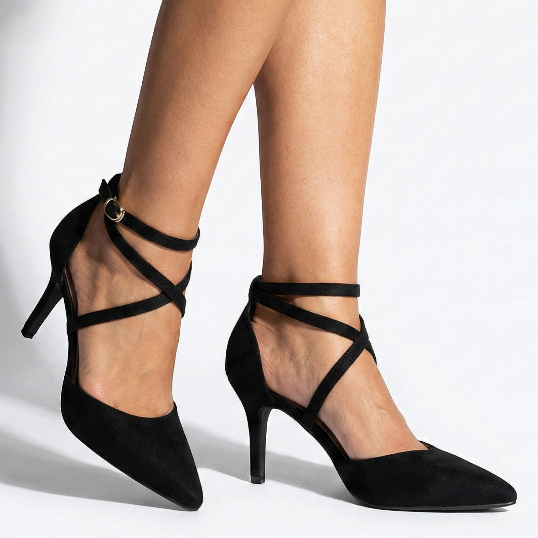 Amelia - Women's Pointed Toe Strap Heels - Sandal - Black - Parker&Brooks