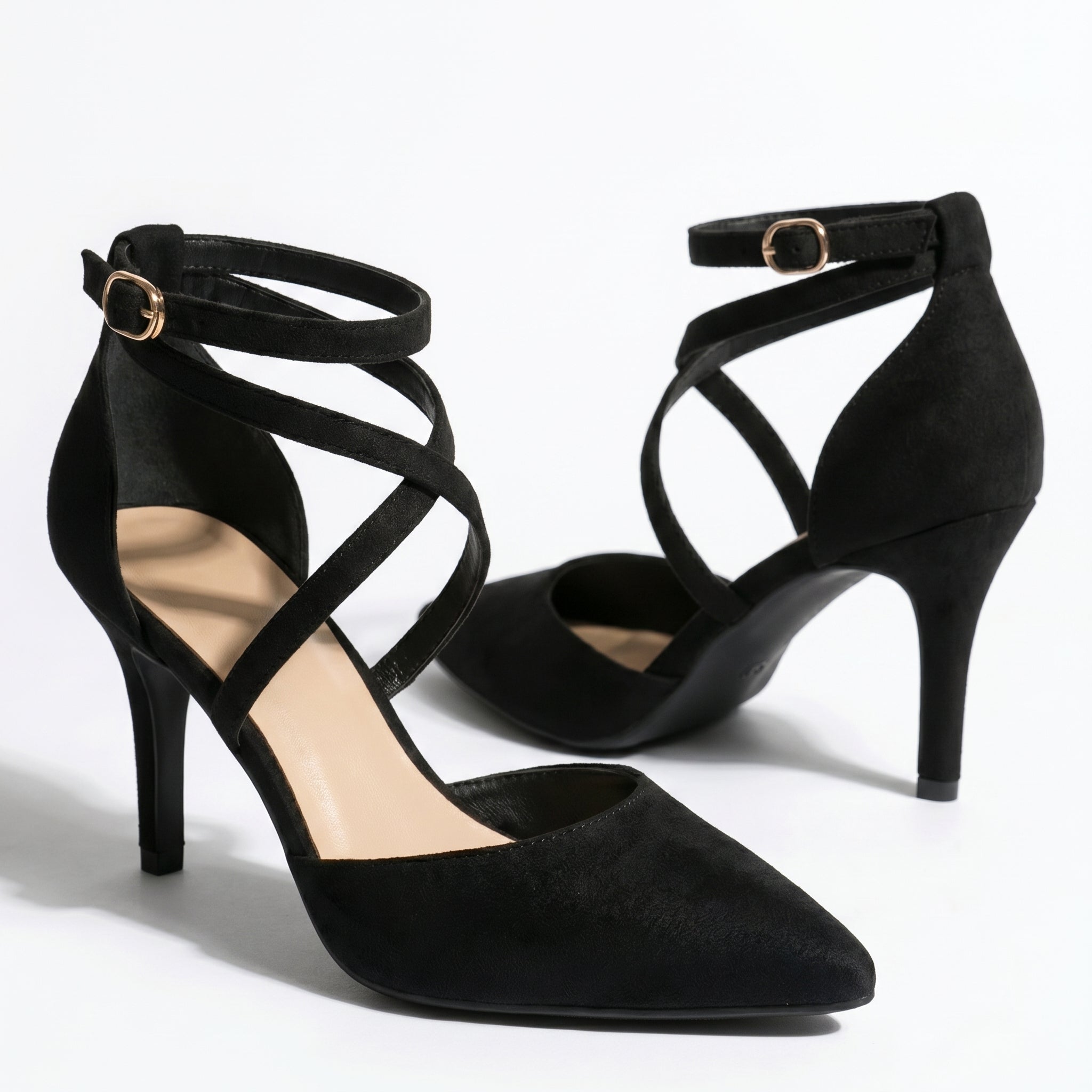 Amelia - Women's Pointed Toe Strap Heels - Sandal - Black - Parker&Brooks