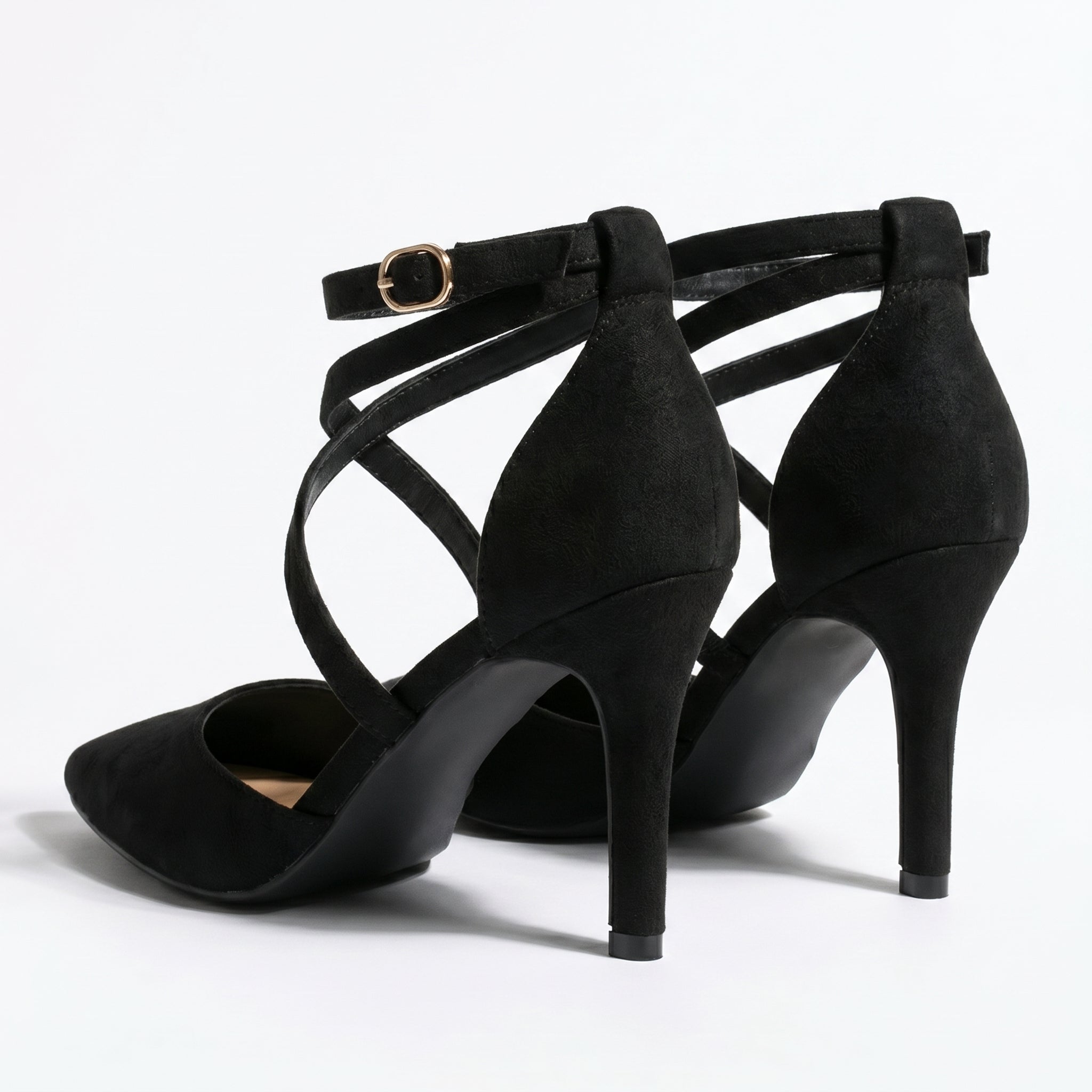 Amelia - Women's Pointed Toe Strap Heels - Sandal - Black - Parker&Brooks