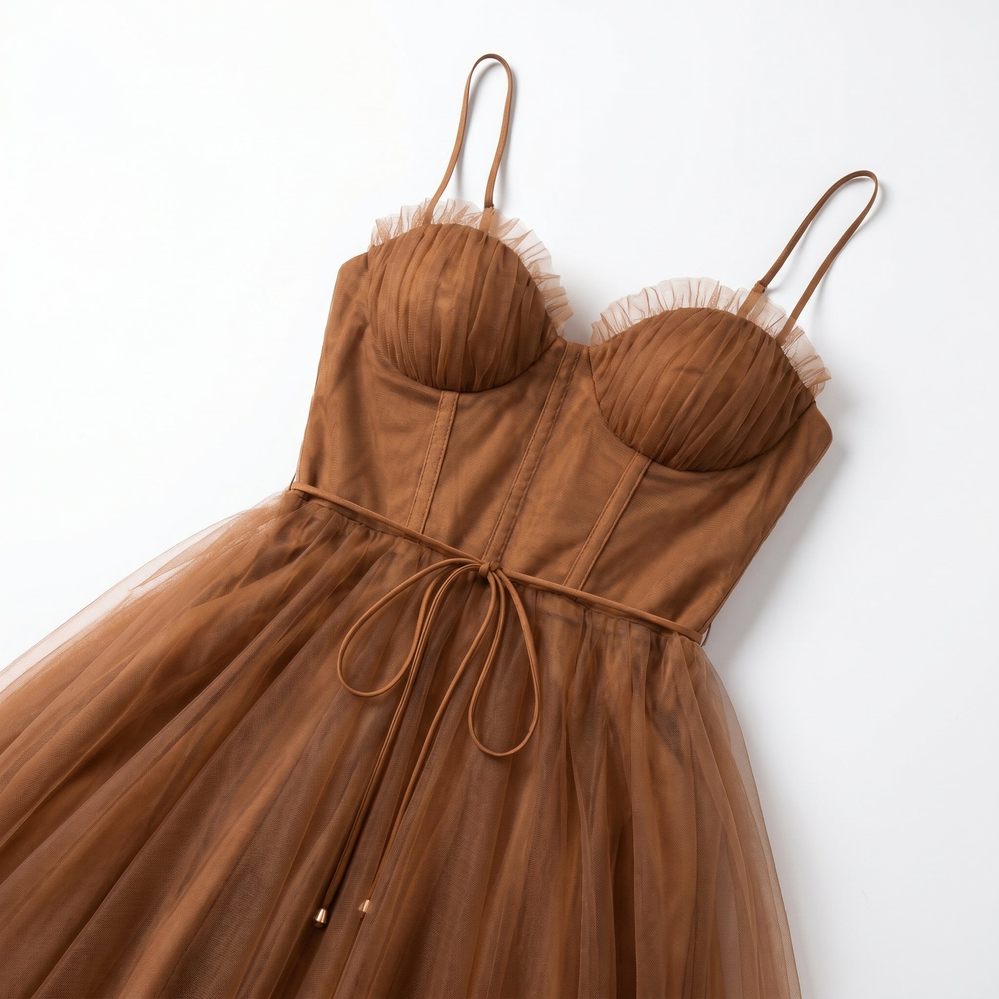 Amelia - Women's Tulle Party Midi Dress - Dresses - Rust - Parker&Brooks