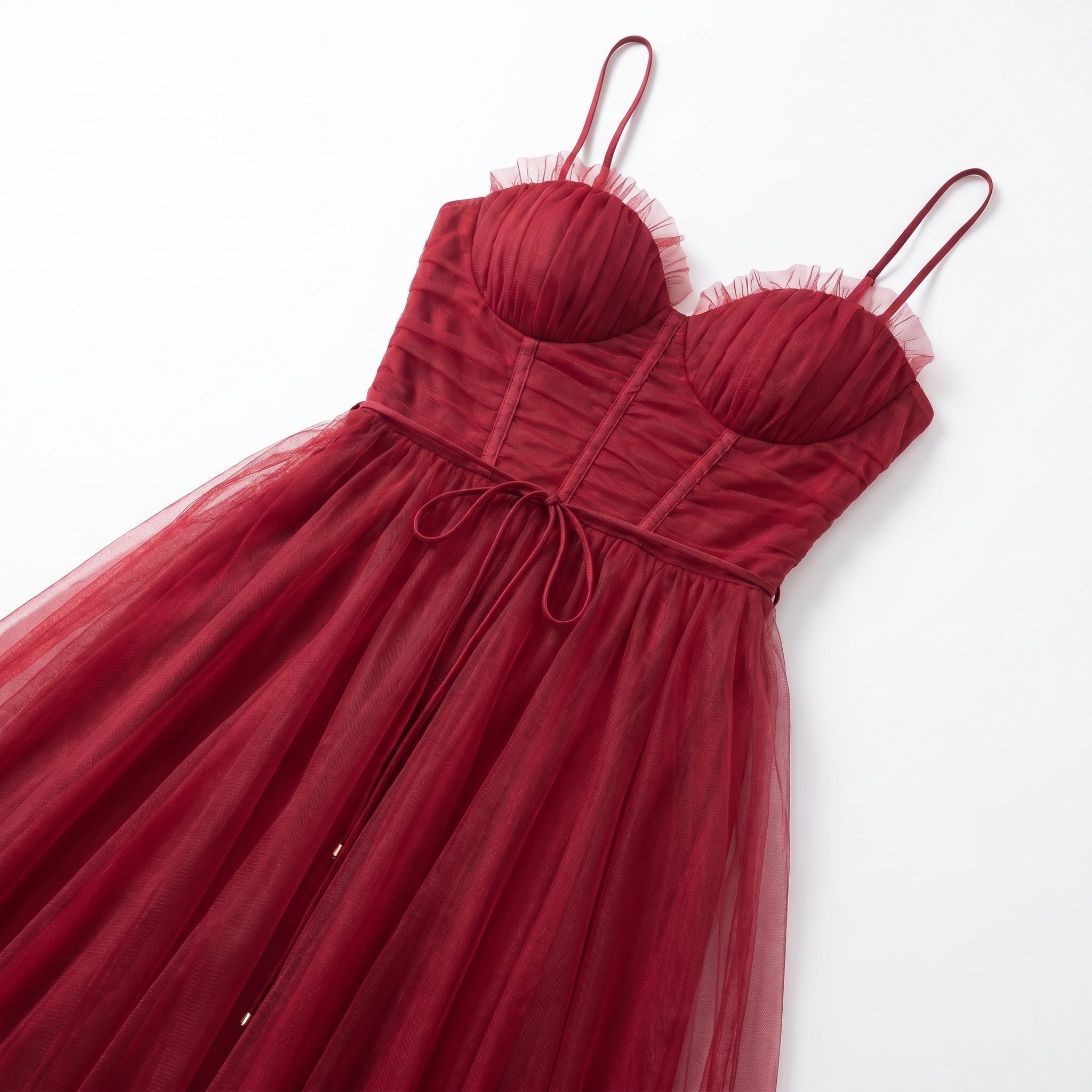 Amelia - Women's Tulle Party Midi Dress - Dresses - Wine Red - Parker&Brooks