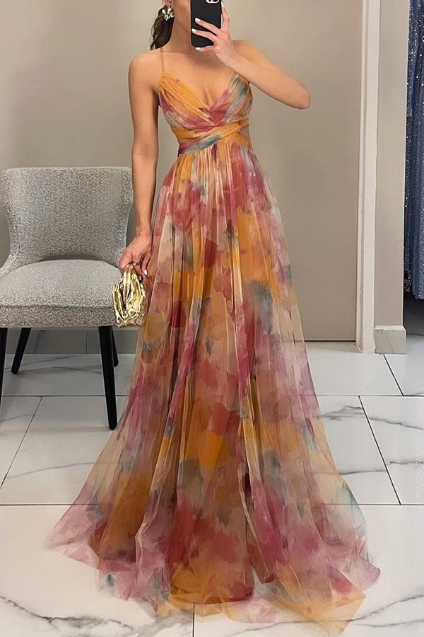 Amelia - Women’s V - Neck Maxi Dress with Flowing Fit - Dresses - Orange - Parker&Brooks