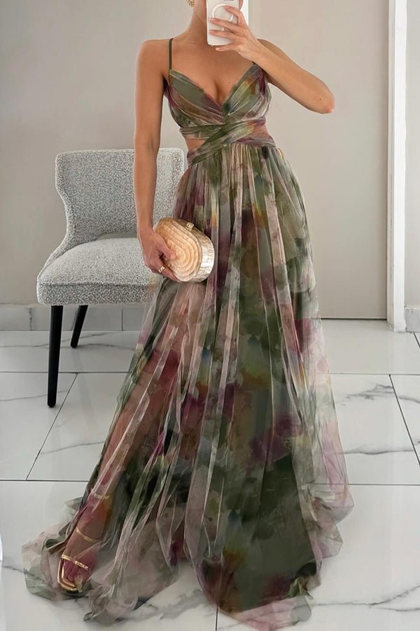 Amelia - Women’s V - Neck Maxi Dress with Flowing Fit - Dresses - Green - Parker&Brooks