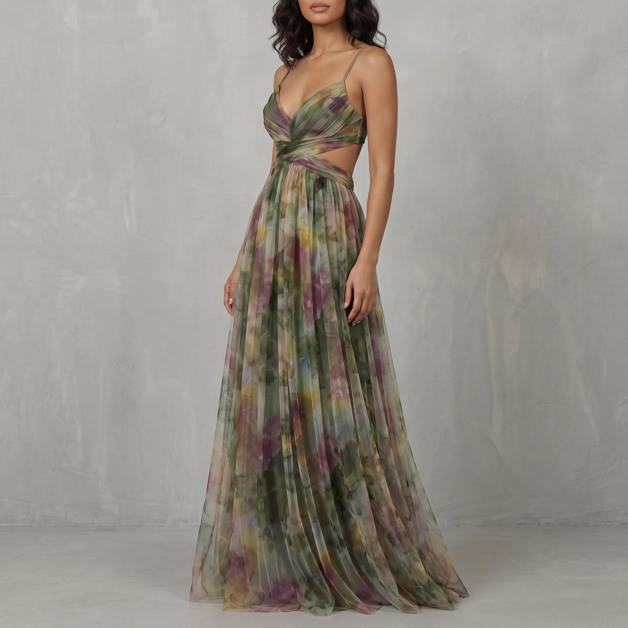 Amelia - Women’s V-Neck Maxi Dress with Flowing Fit - Dresses - Green - Parker&Brooks