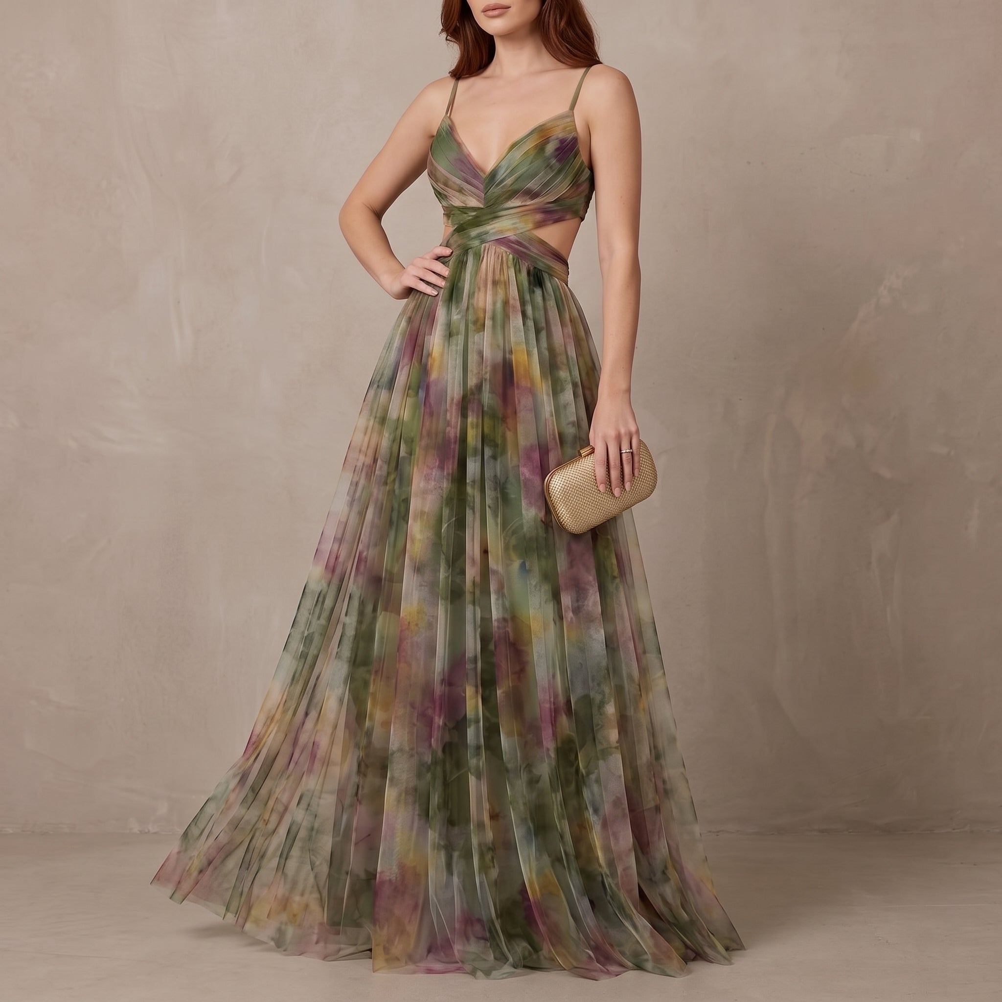 Amelia - Women’s V-Neck Maxi Dress with Flowing Fit - Dresses - Green - Parker&Brooks