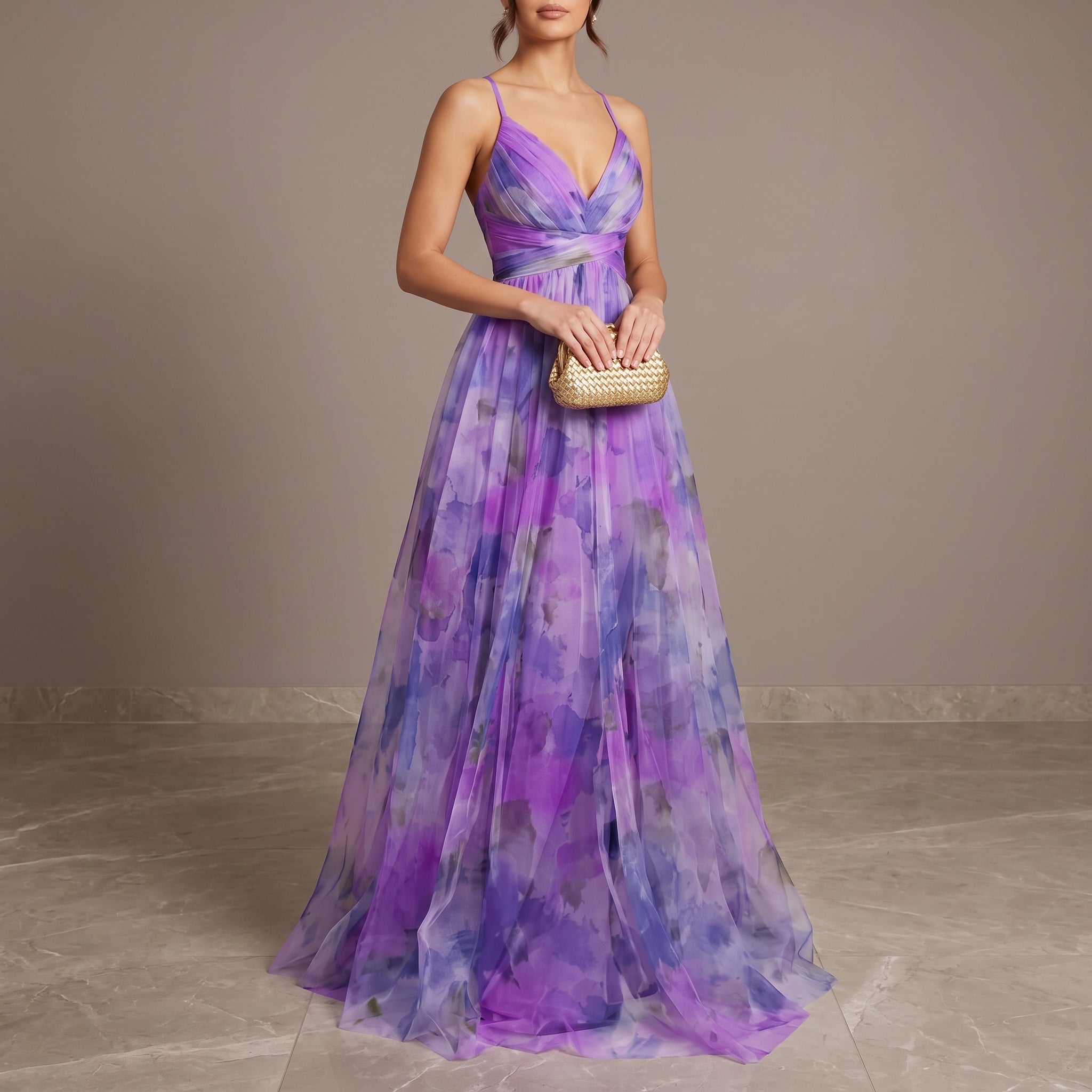 Amelia - Women’s V-Neck Maxi Dress with Flowing Fit - Dresses - Purple - Parker&Brooks
