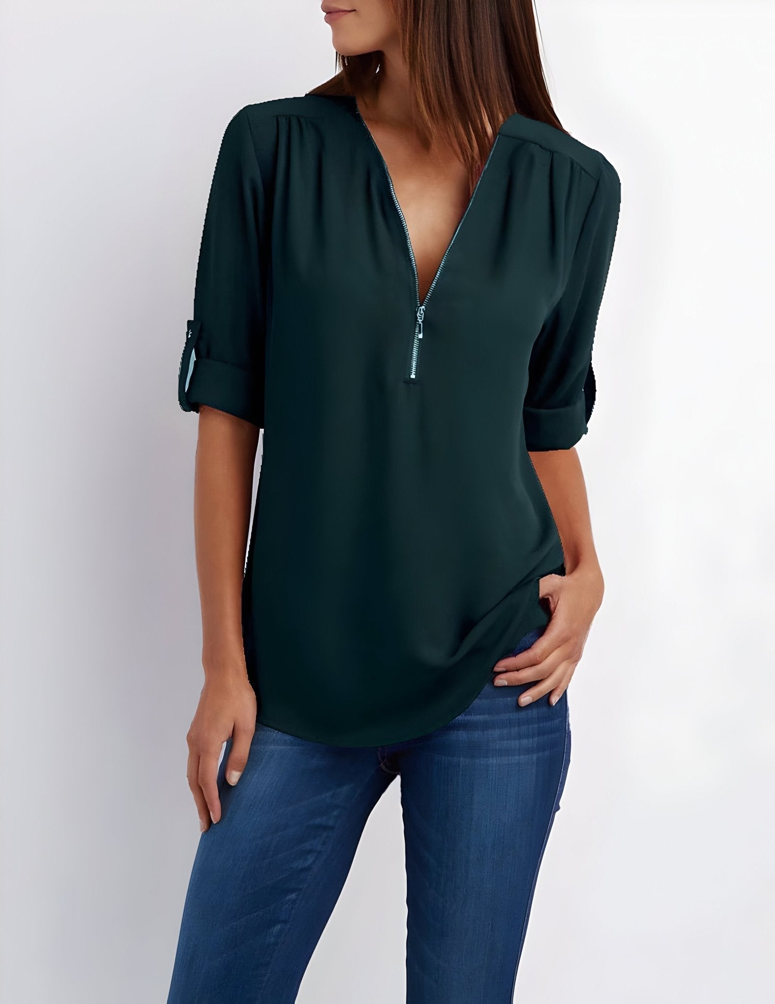 Amelie – Elegant Blouse with Half Zip