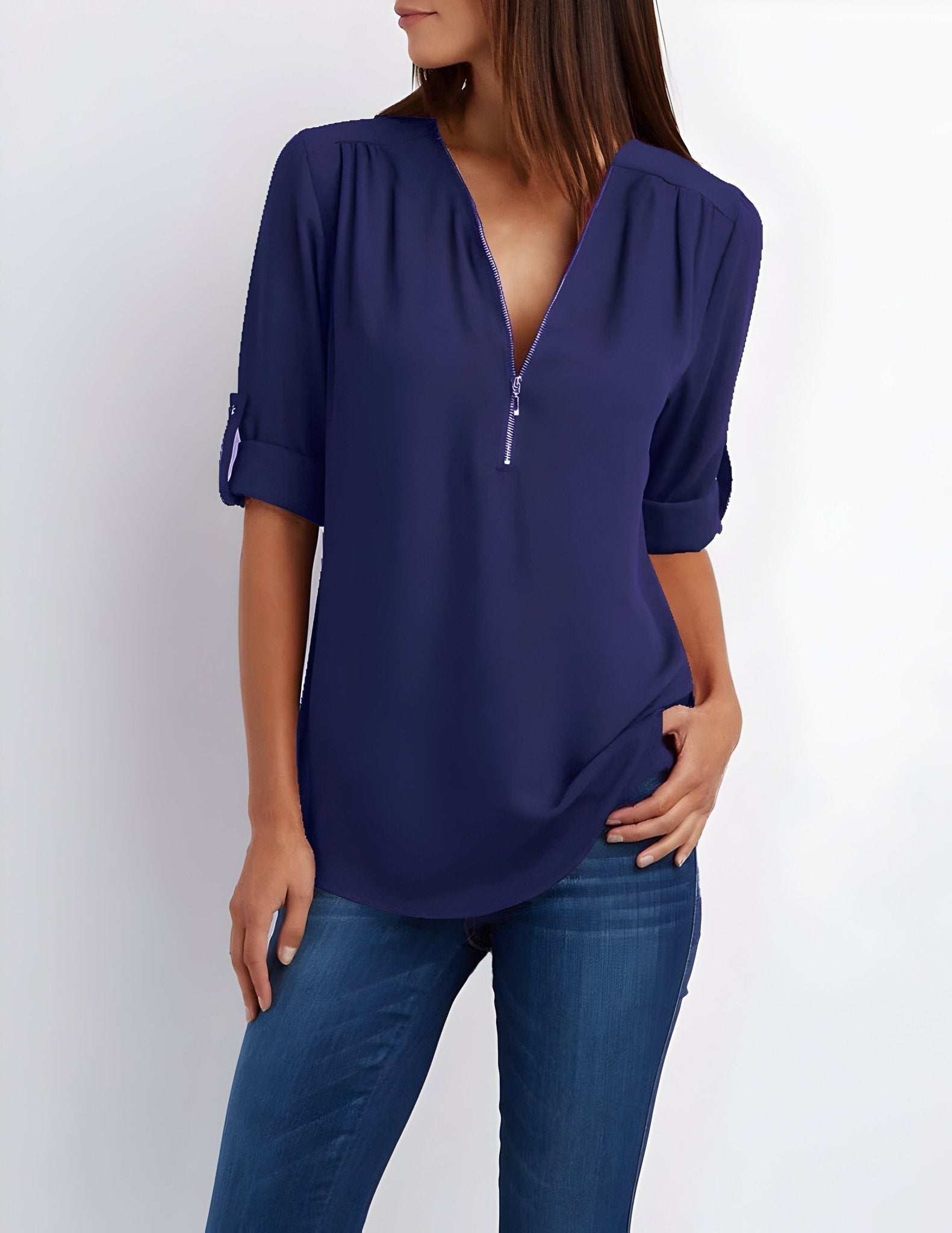 Amelie – Elegant Blouse with Half Zip