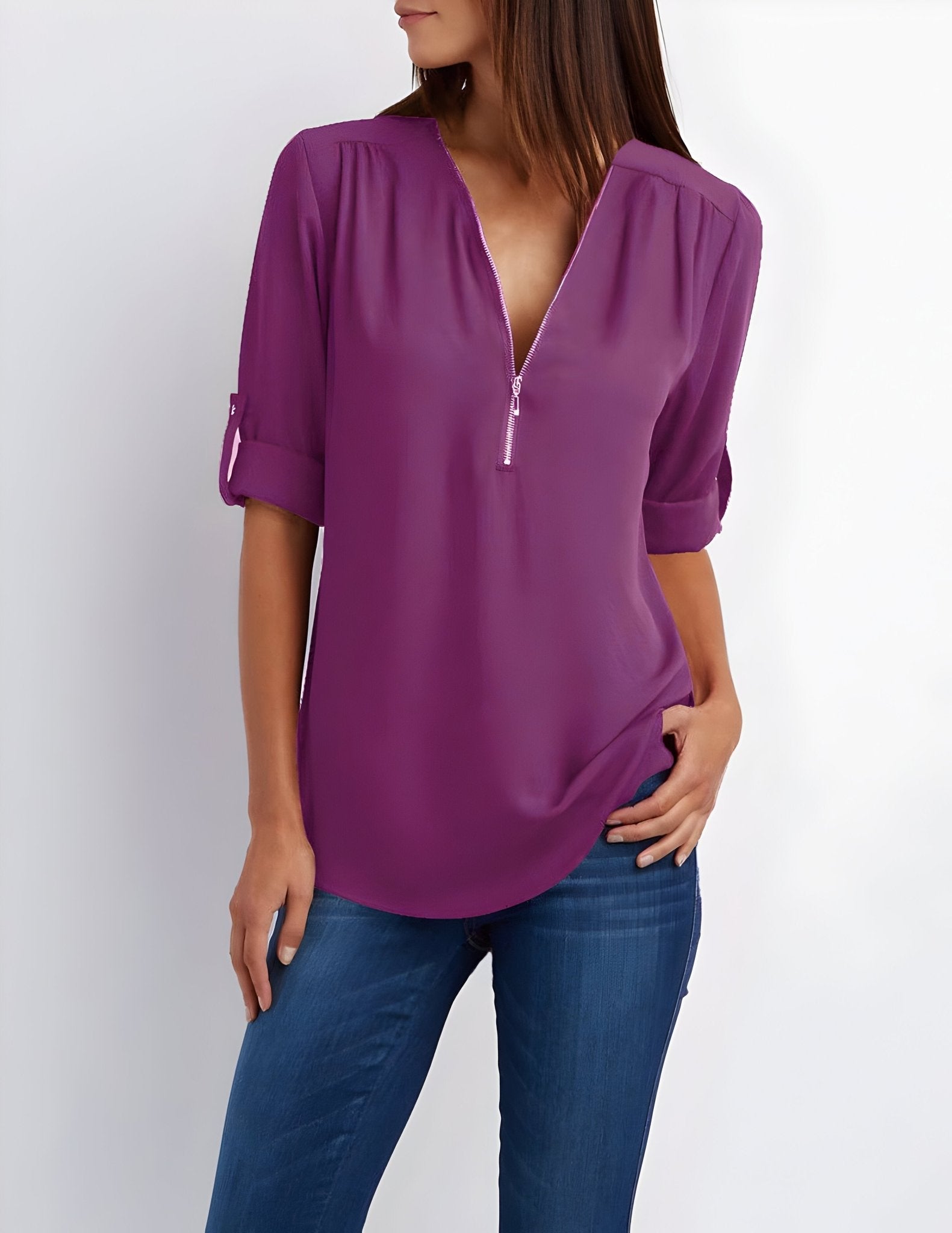 Amelie – Elegant Blouse with Half Zip