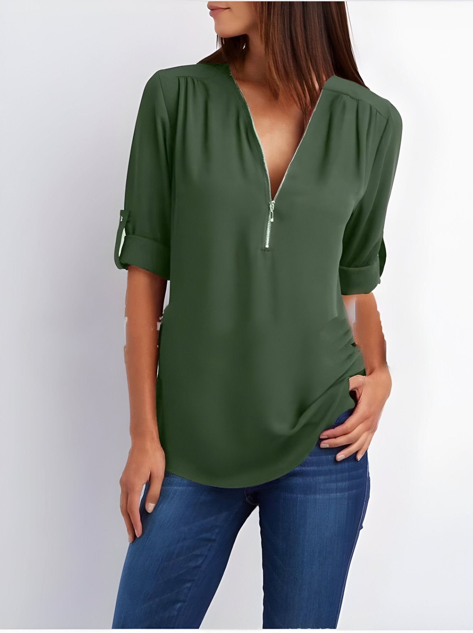 Amelie – Elegant Blouse with Half Zip