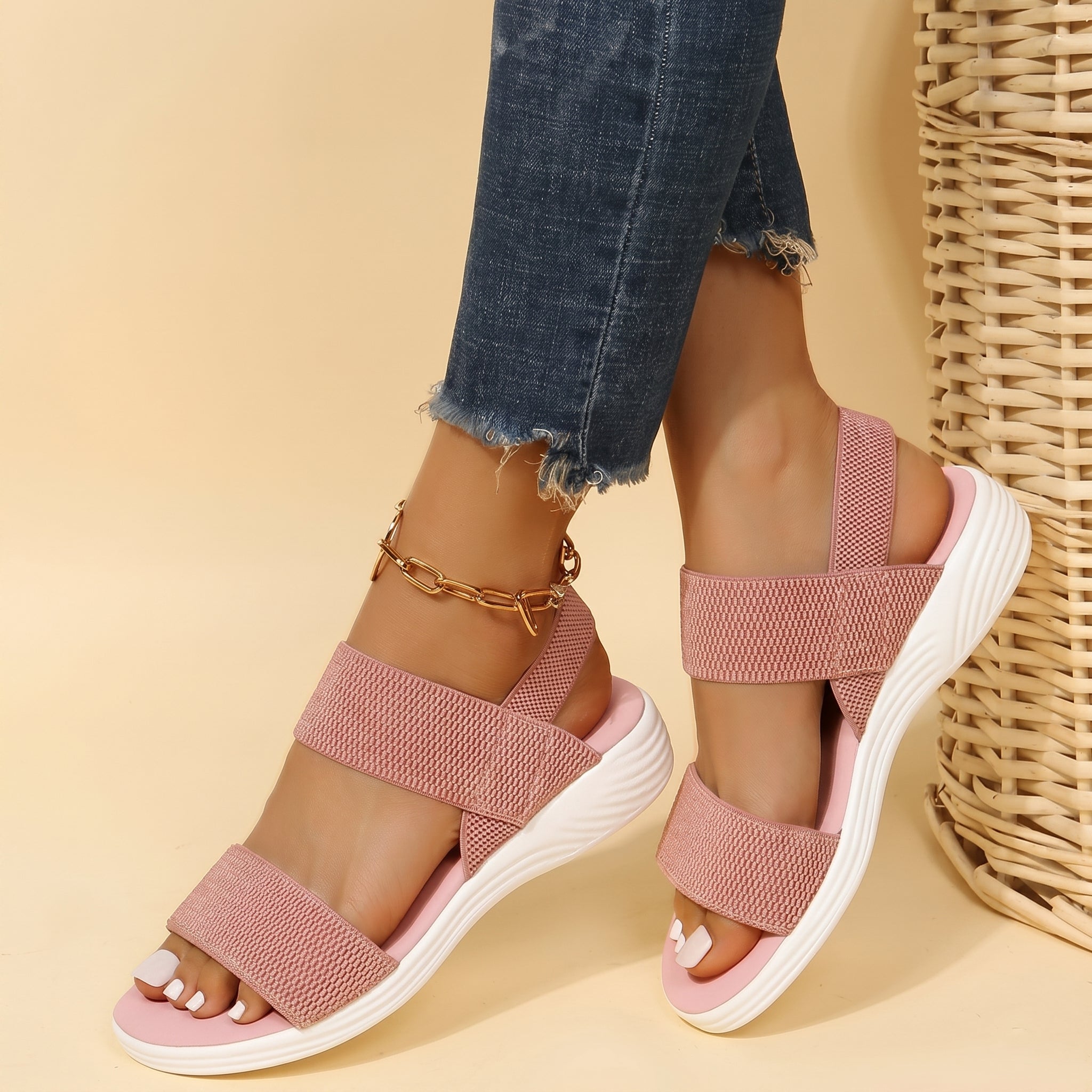 Amelie - Women's Orthopaedic Elastic Strap Sandals - Sandals - Beige - Parker&Brooks