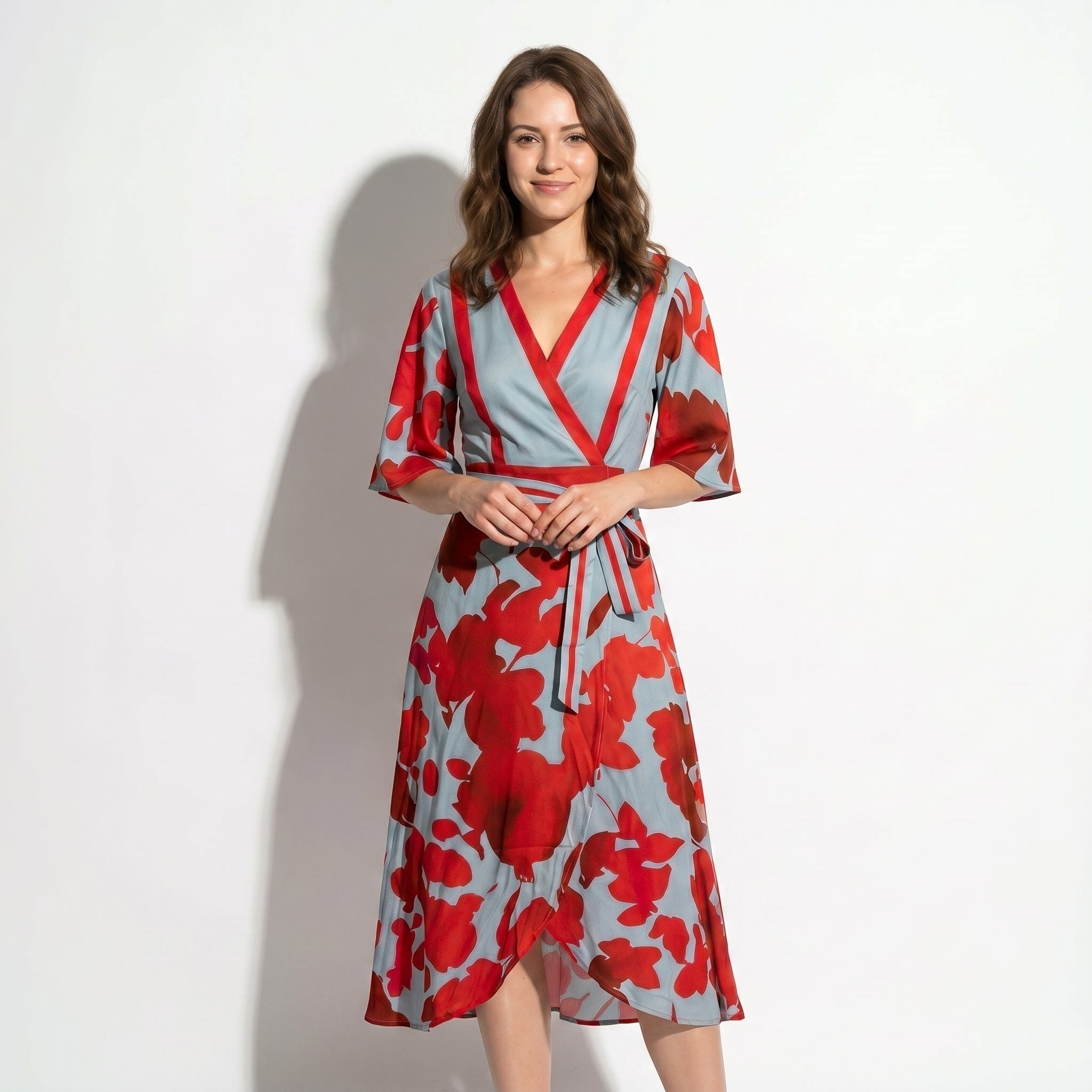 Anna - Women's Casual Printed Wrap Maxi Dress - Maxi Dress - Red - Parker&Brooks