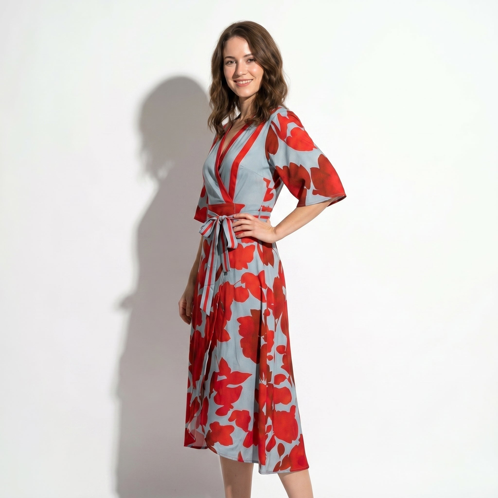 Anna - Women's Casual Printed Wrap Maxi Dress - Maxi Dress - Red - Parker&Brooks