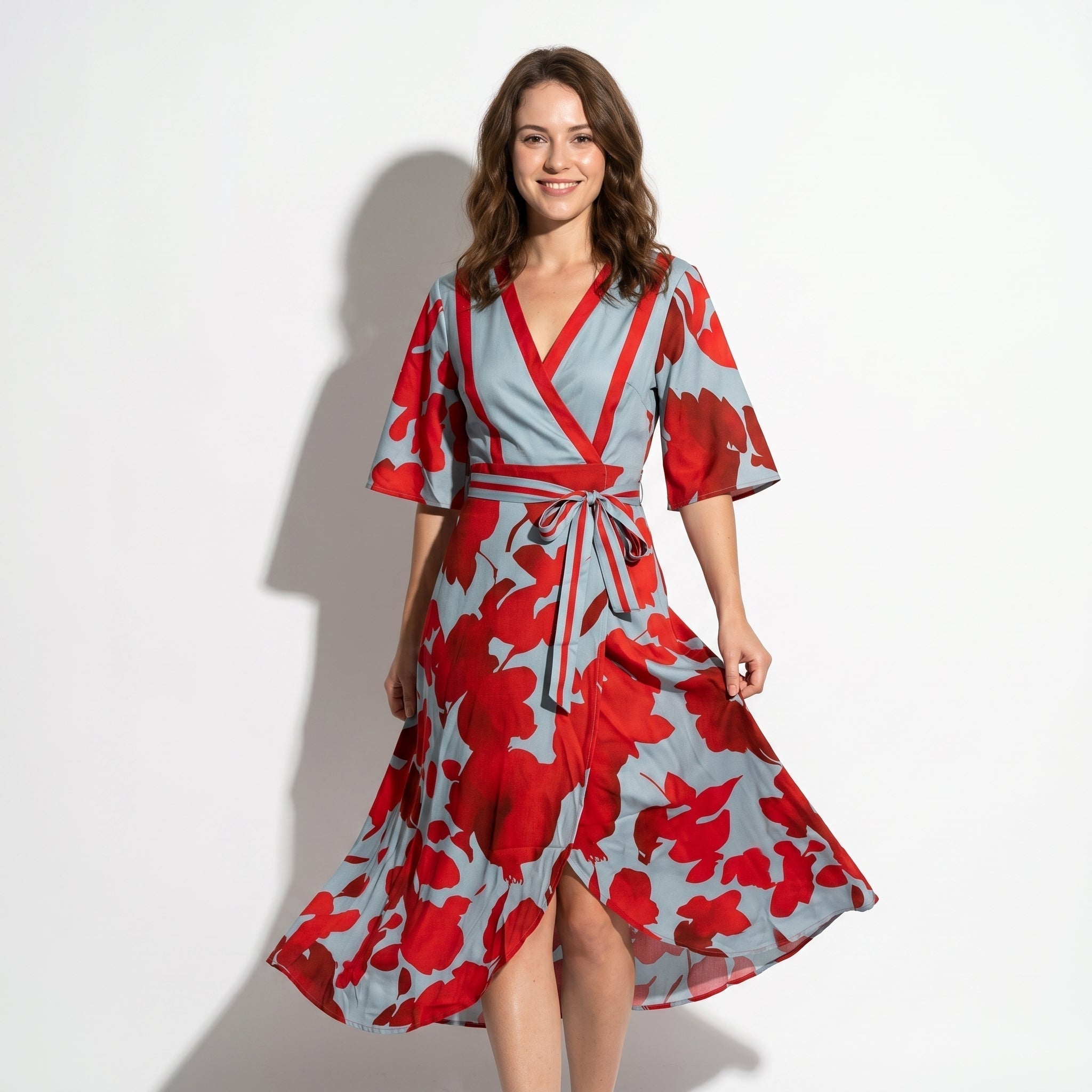 Anna - Women's Casual Printed Wrap Maxi Dress - Maxi Dress - Red - Parker&Brooks