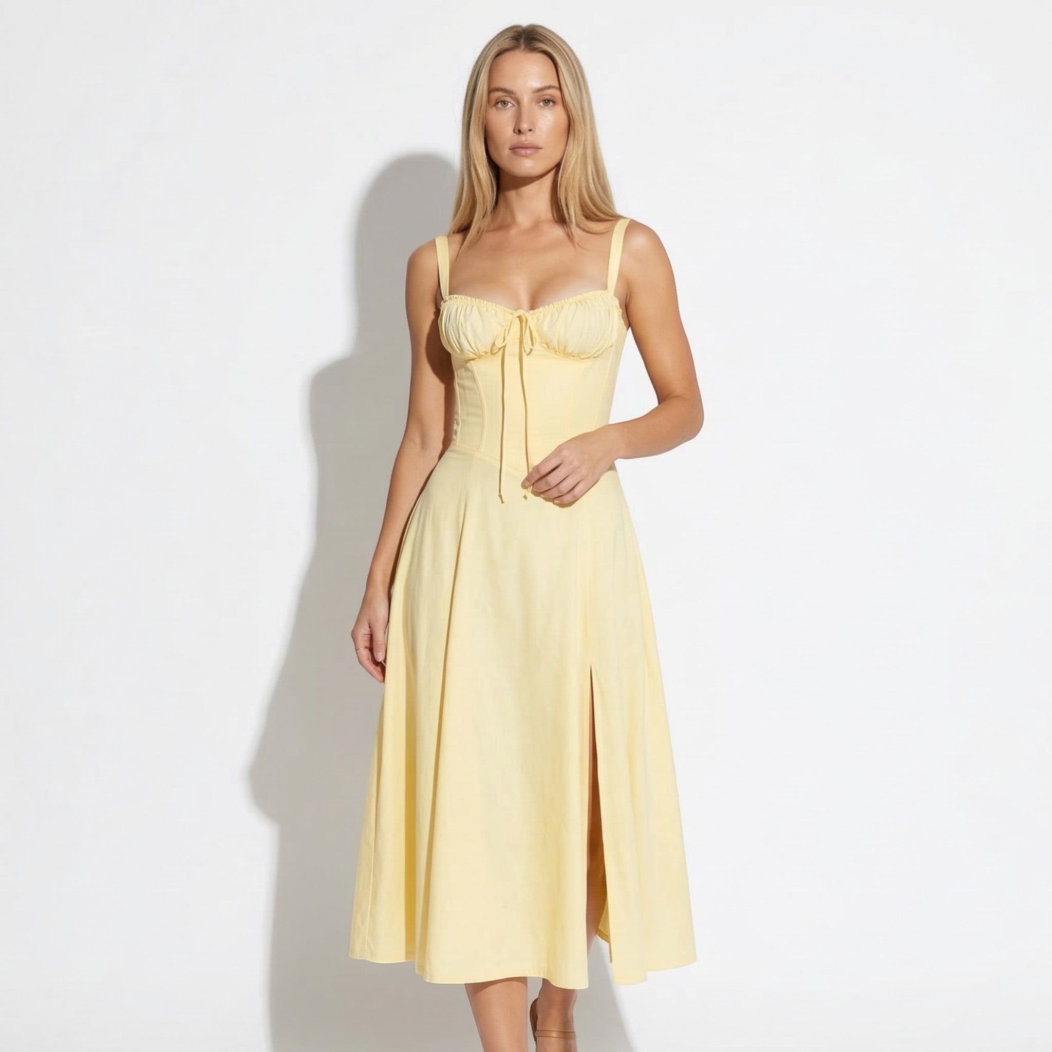 Anna - Women's Party Corset Midi Dress - Dress - White - Parker&Brooks