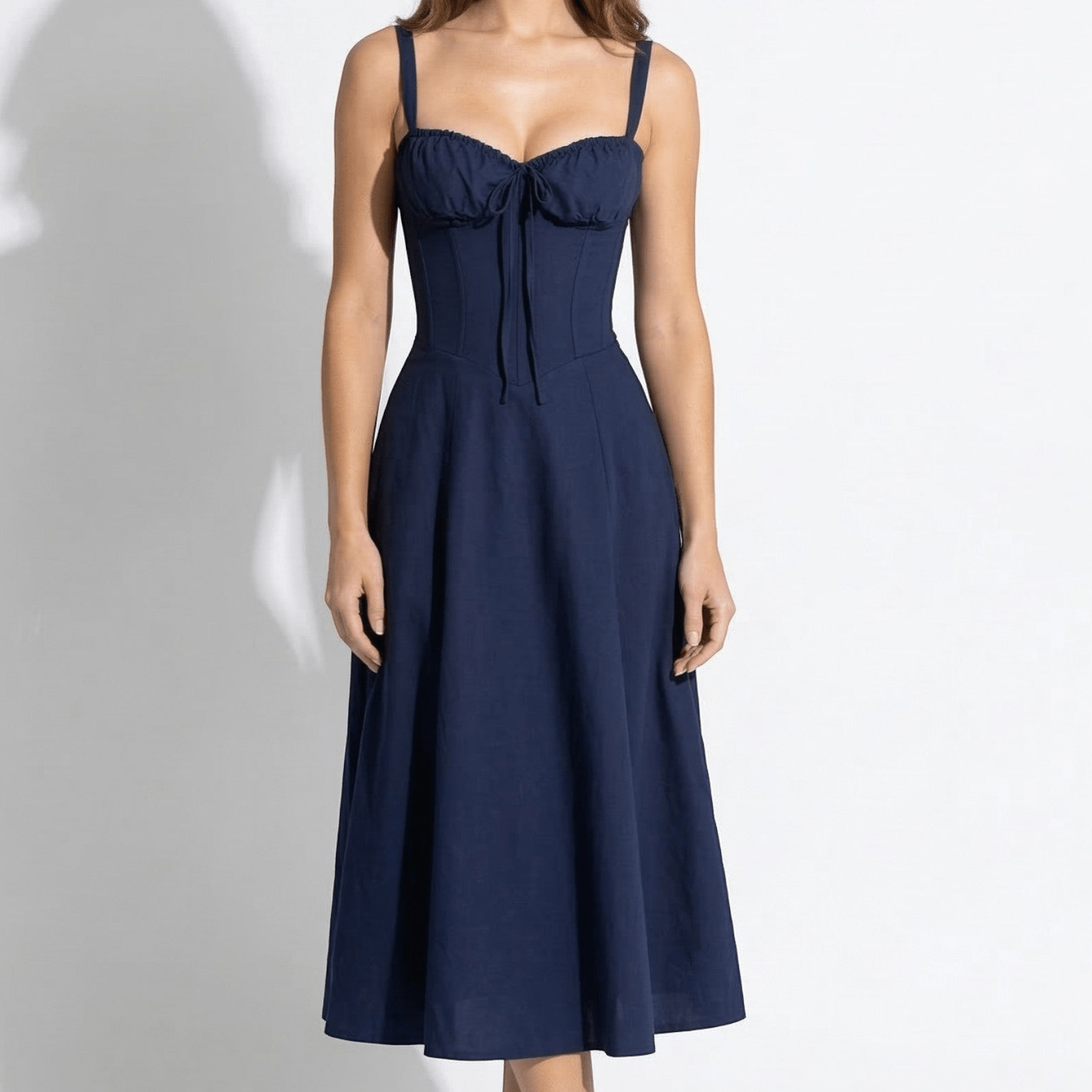 Anna - Women's Party Corset Midi Dress - Dress - Navy Blue - Parker&Brooks