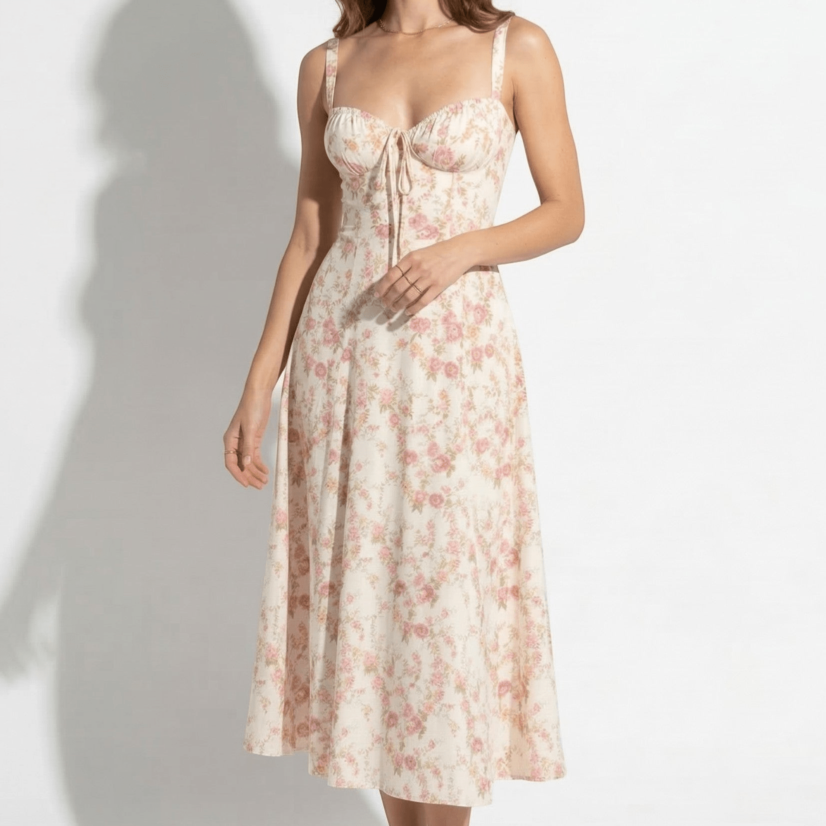 Anna - Women's Party Corset Midi Dress - Dress - Light Pink - Parker&Brooks
