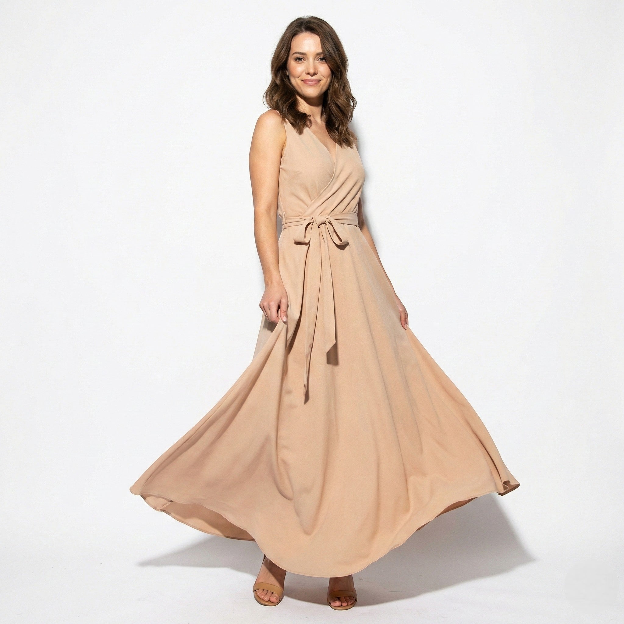 Anna - Women's Party Wrap Maxi Dress - Dress - Khaki - Parker&Brooks