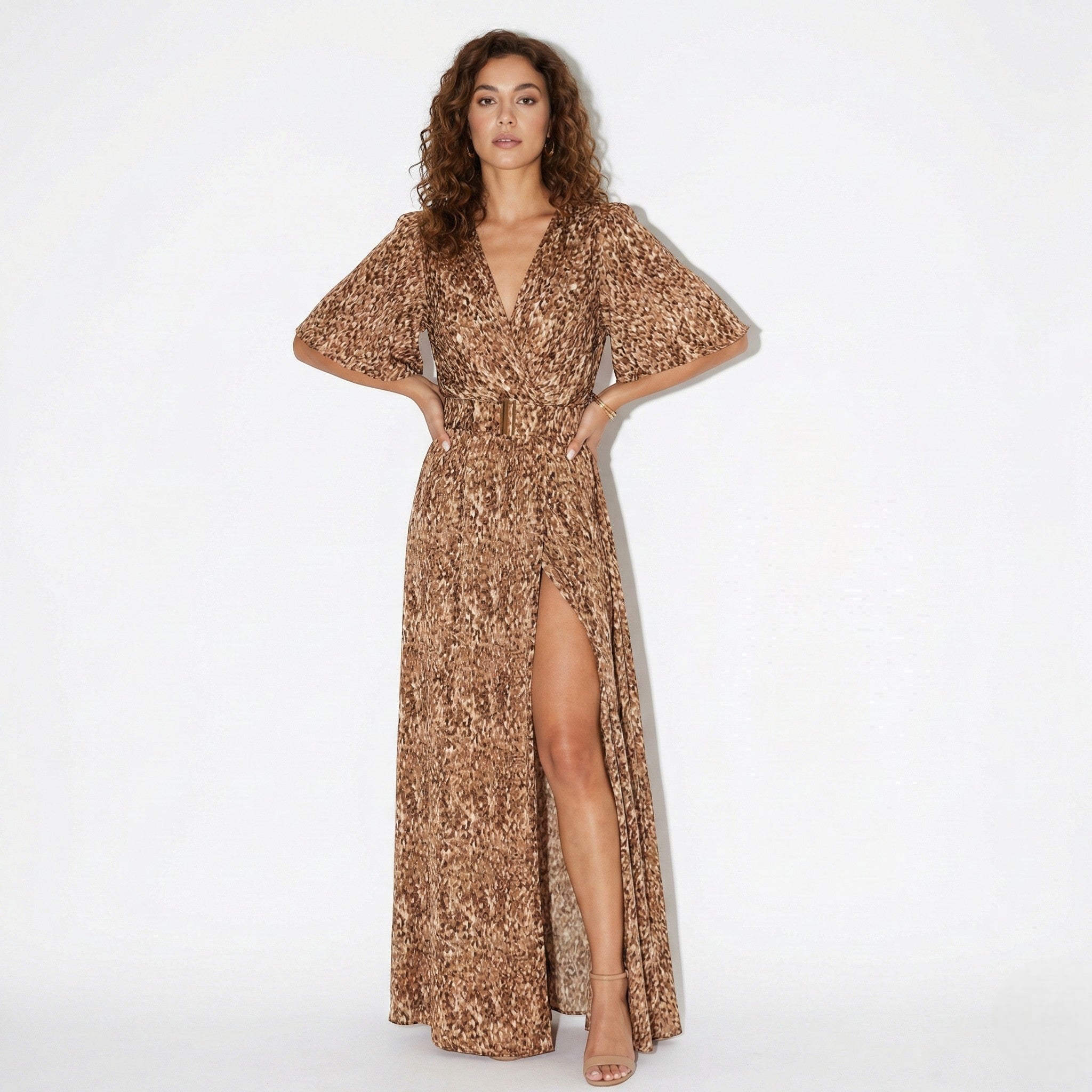 Annabelle - Women's Relaxed Printed Maxi Dress - Dress - Camel - Parker&Brooks